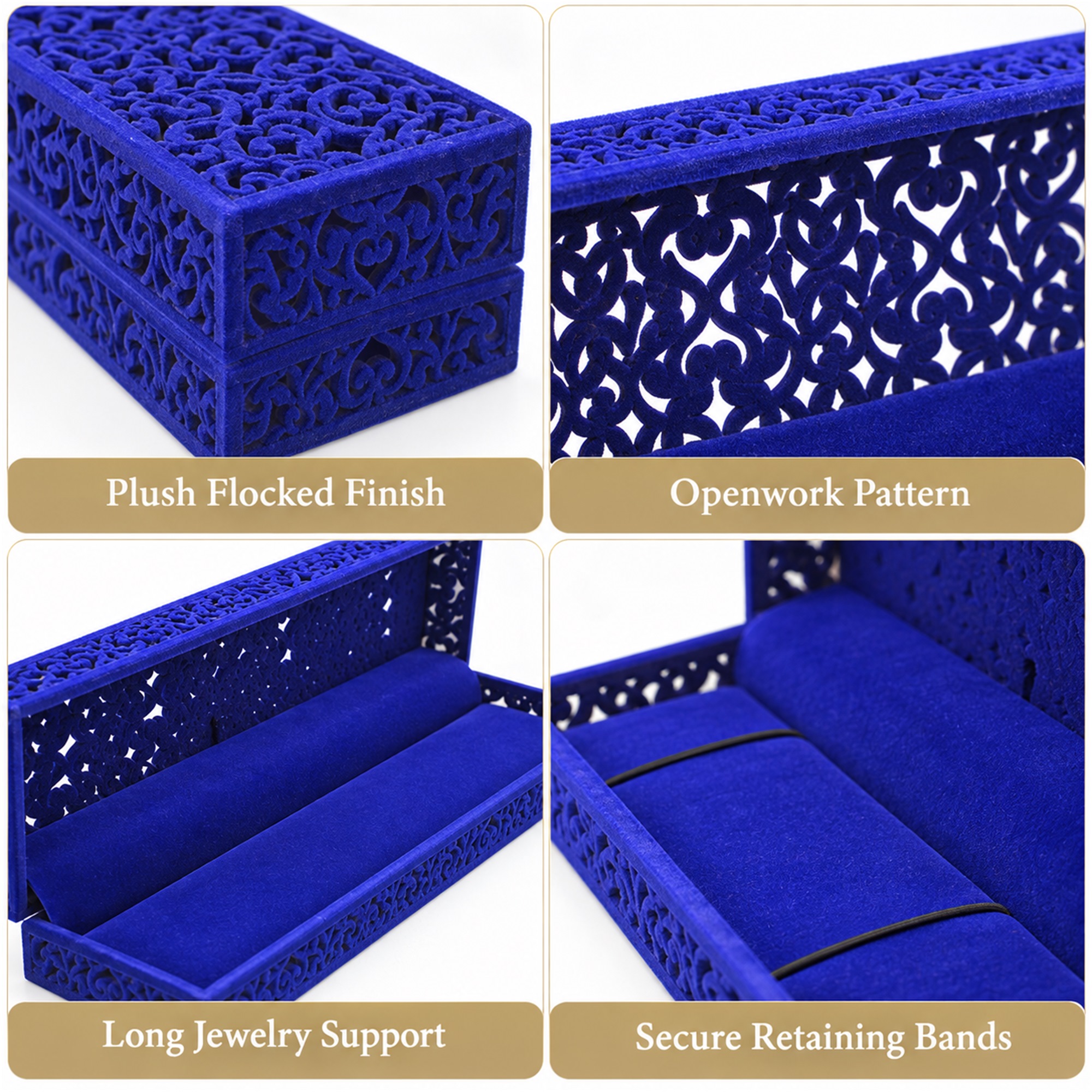 Chinese-Style Flocked Openwork Long Necklace Box product construction details