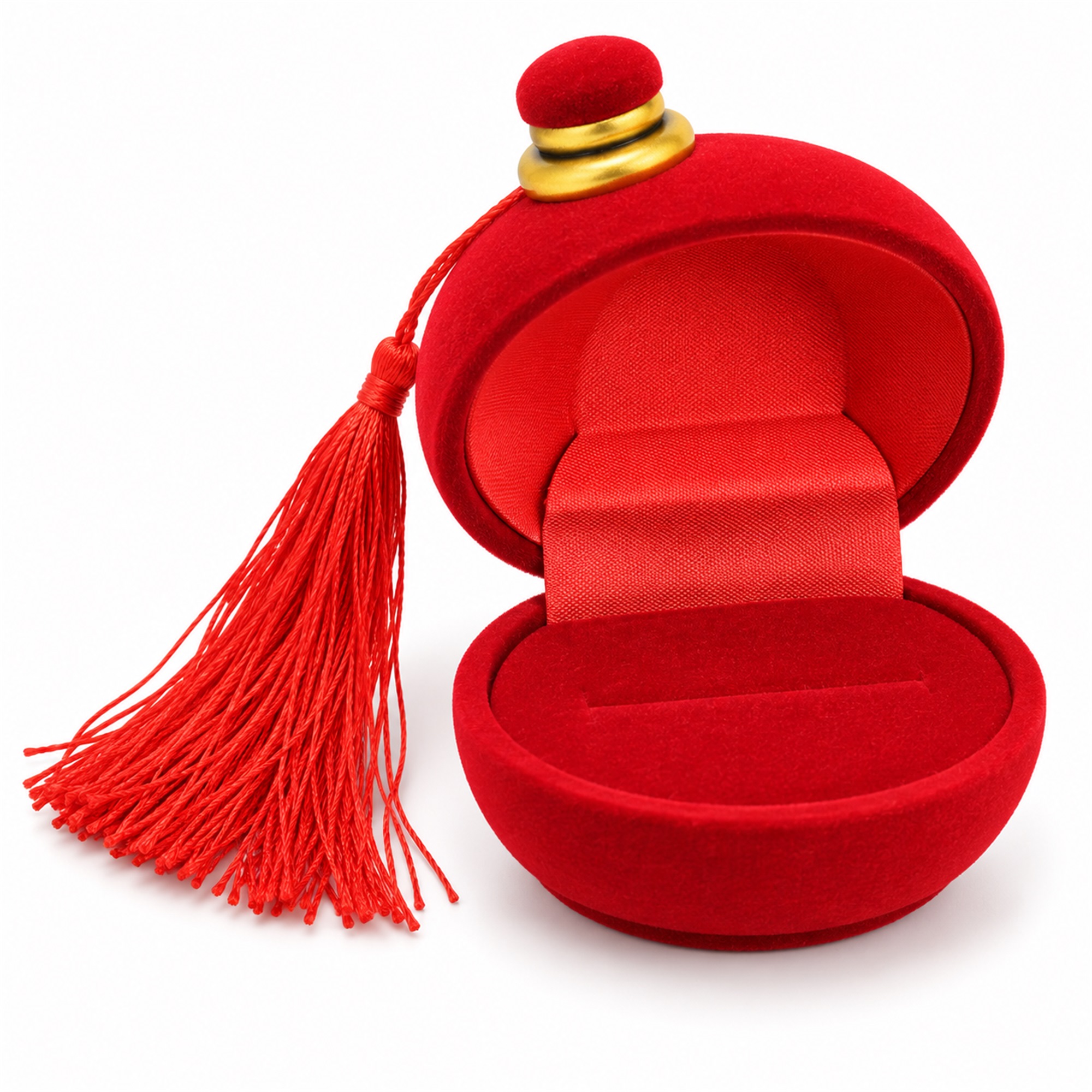 Traditional Perfume-Bottle-Style Flocked Ring Box With Tassel front product view