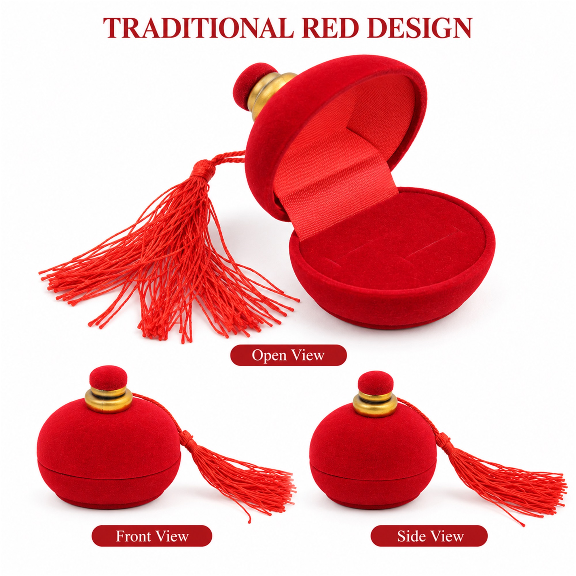 Traditional Perfume-Bottle-Style Flocked Ring Box With Tassel available styles and colors