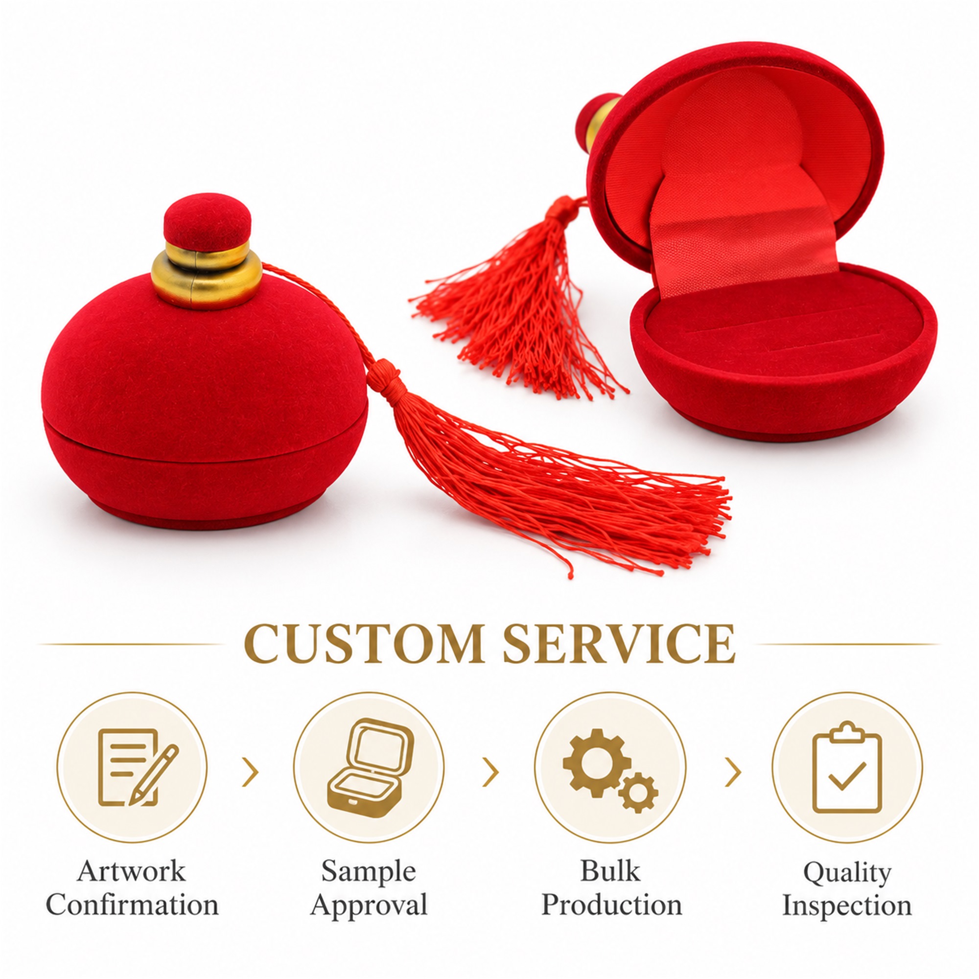 Traditional Perfume-Bottle-Style Flocked Ring Box With Tassel additional product views