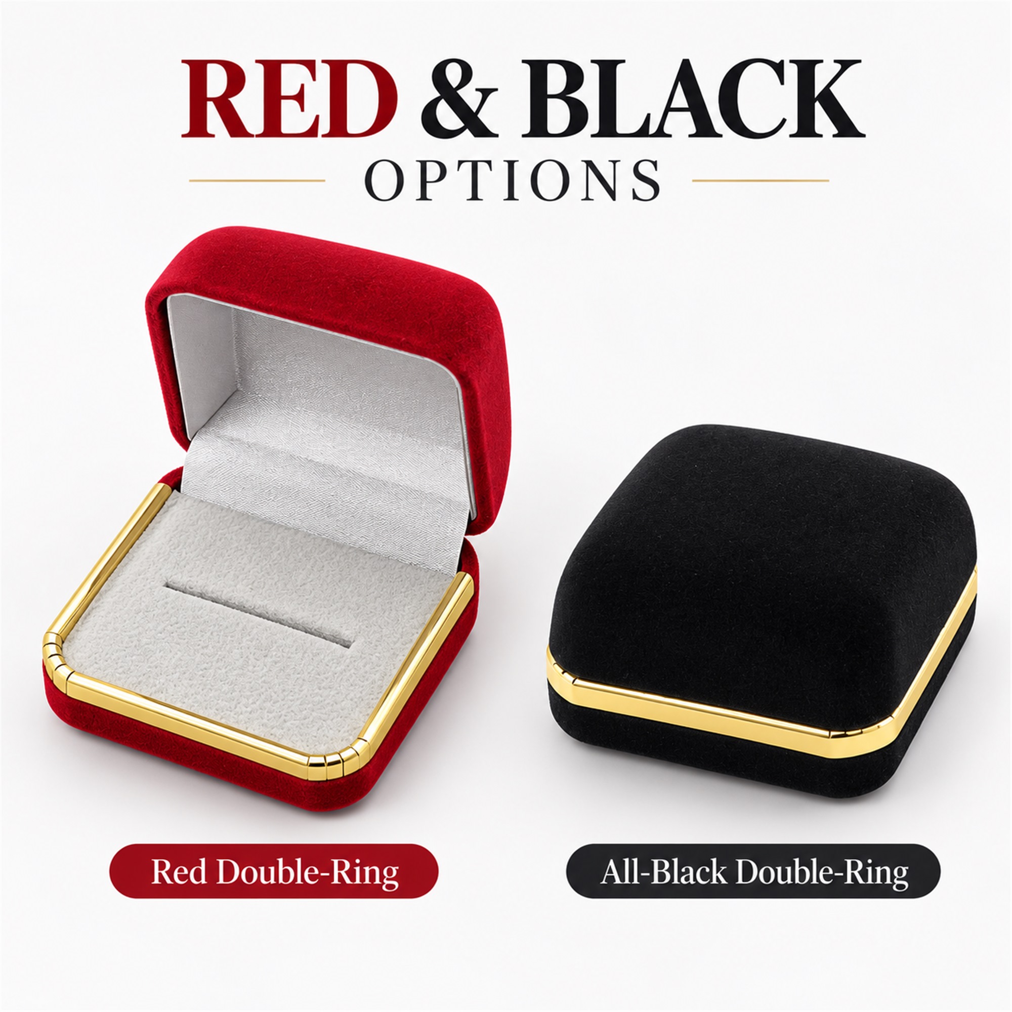 Gold-Edged Flocked Multi-Jewelry Box For Pair Rings And Small Pieces available styles and colors