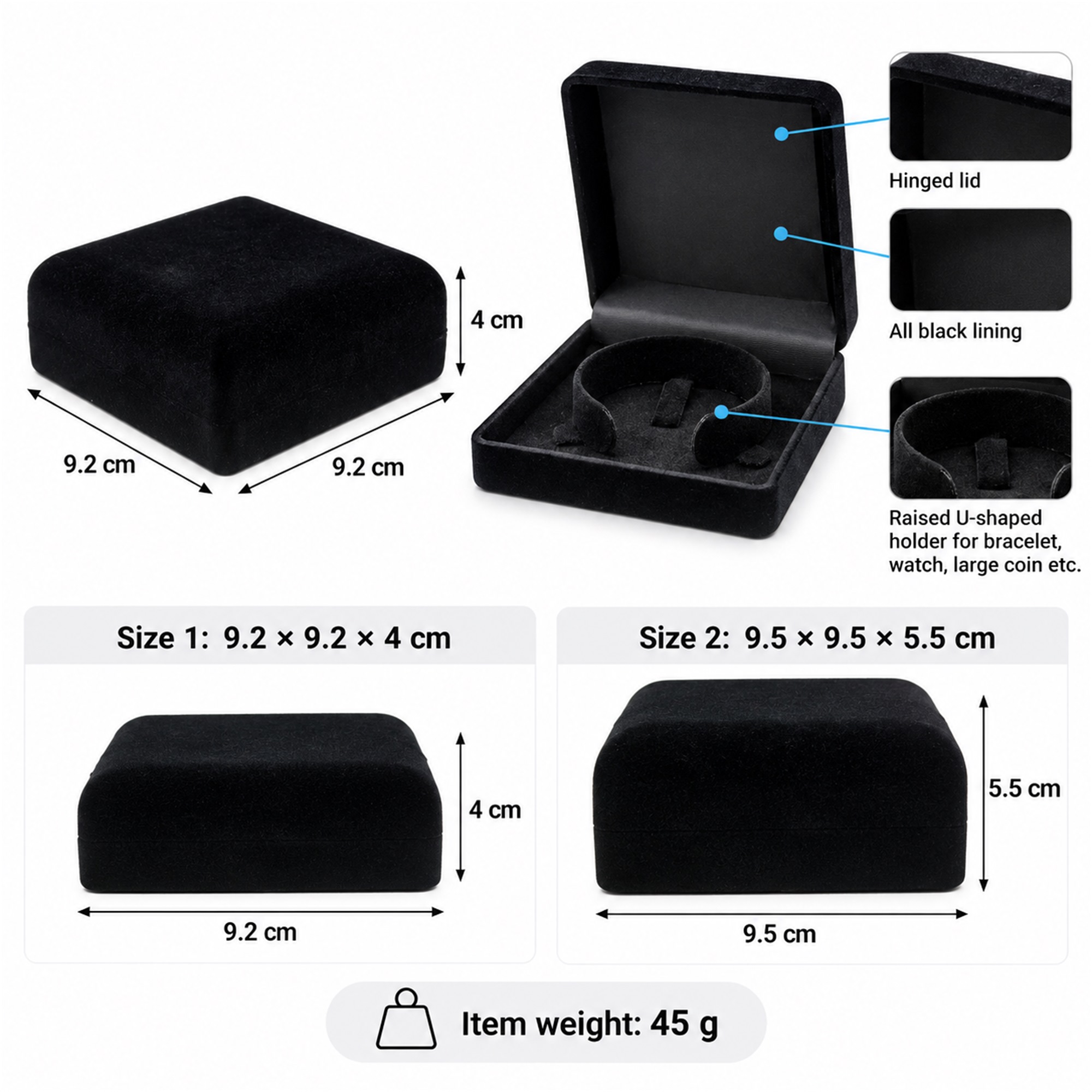 Custom Black Flocked Bracelet, Watch And Large-Jewelry Presentation Box size and structure