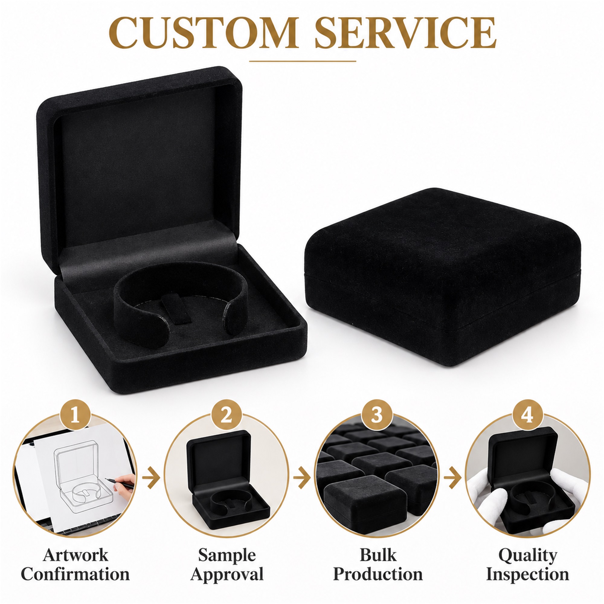Custom Black Flocked Bracelet, Watch And Large-Jewelry Presentation Box custom logo option