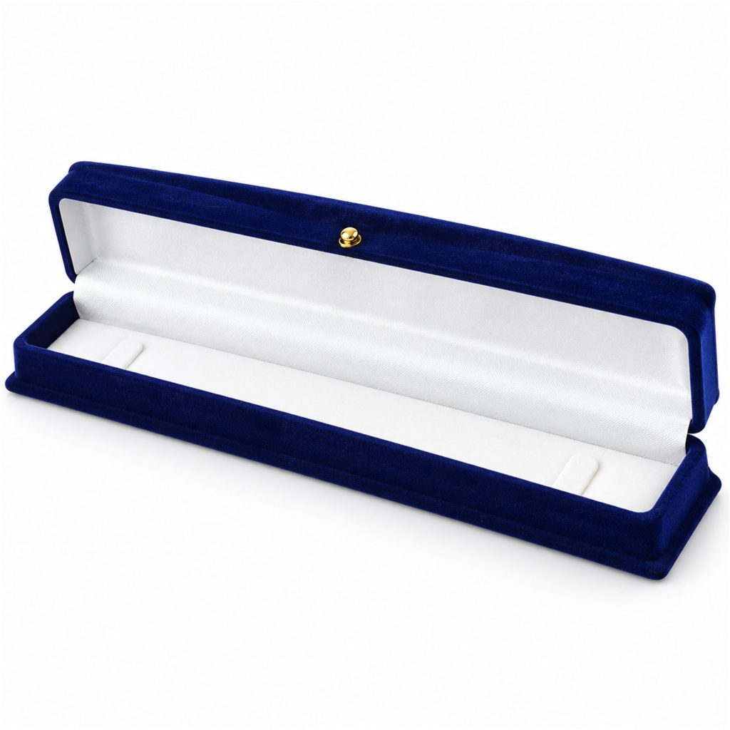 Long Bench-Shaped Velvet Flocked Necklace Presentation Box front product view
