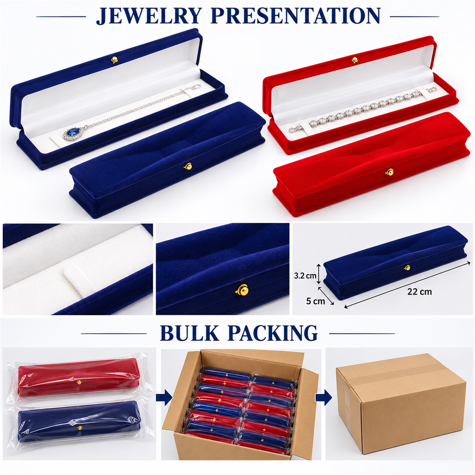 Long Bench-Shaped Velvet Flocked Necklace Presentation Box additional product views