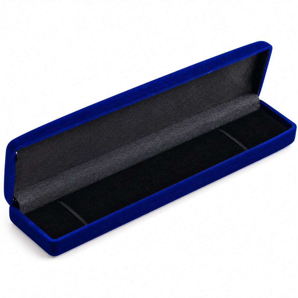 Deep-Blue Long Rectangular Velvet Flocked Jewelry Case front product view