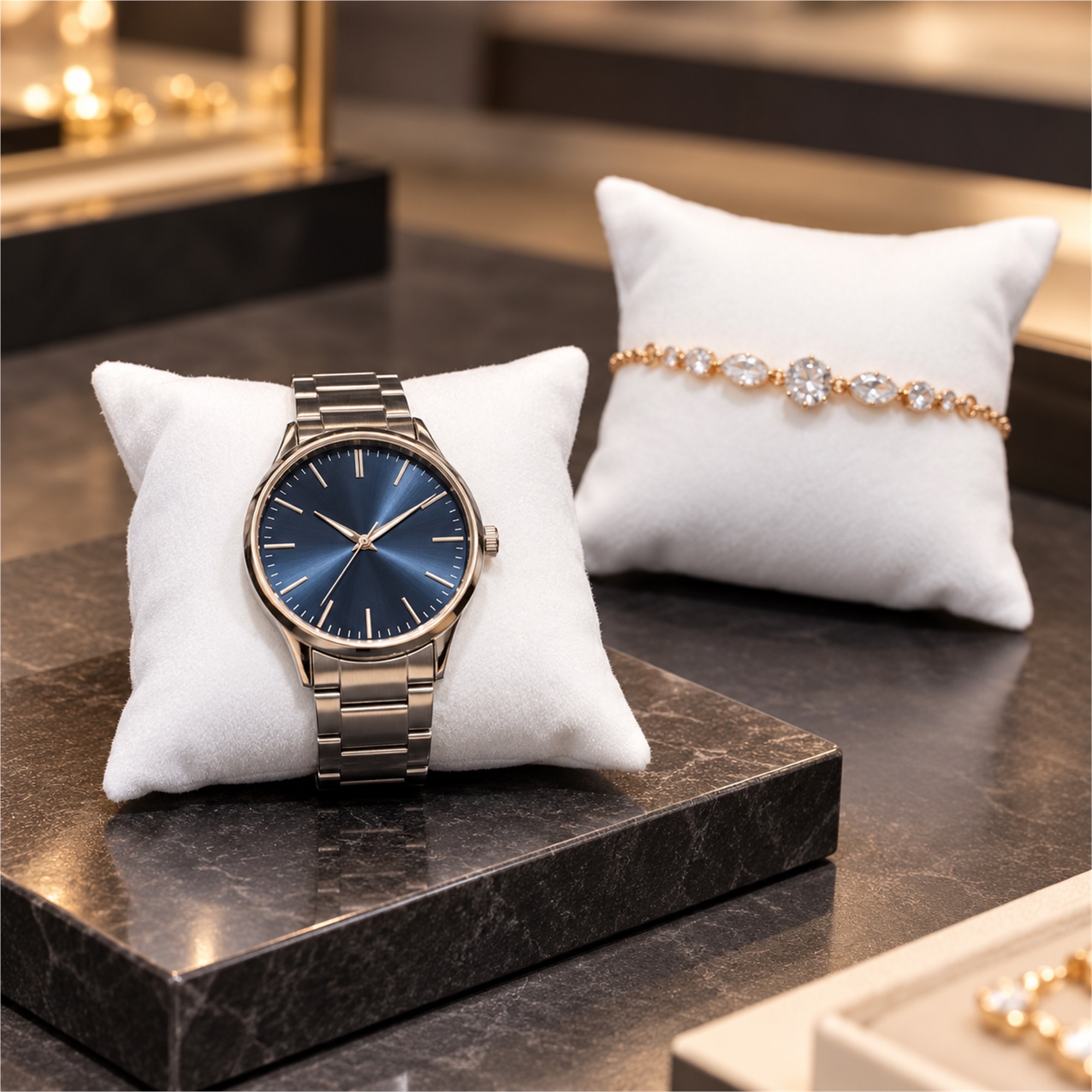 Custom White Velvet Watch And Bracelet Display Pillow lifestyle application