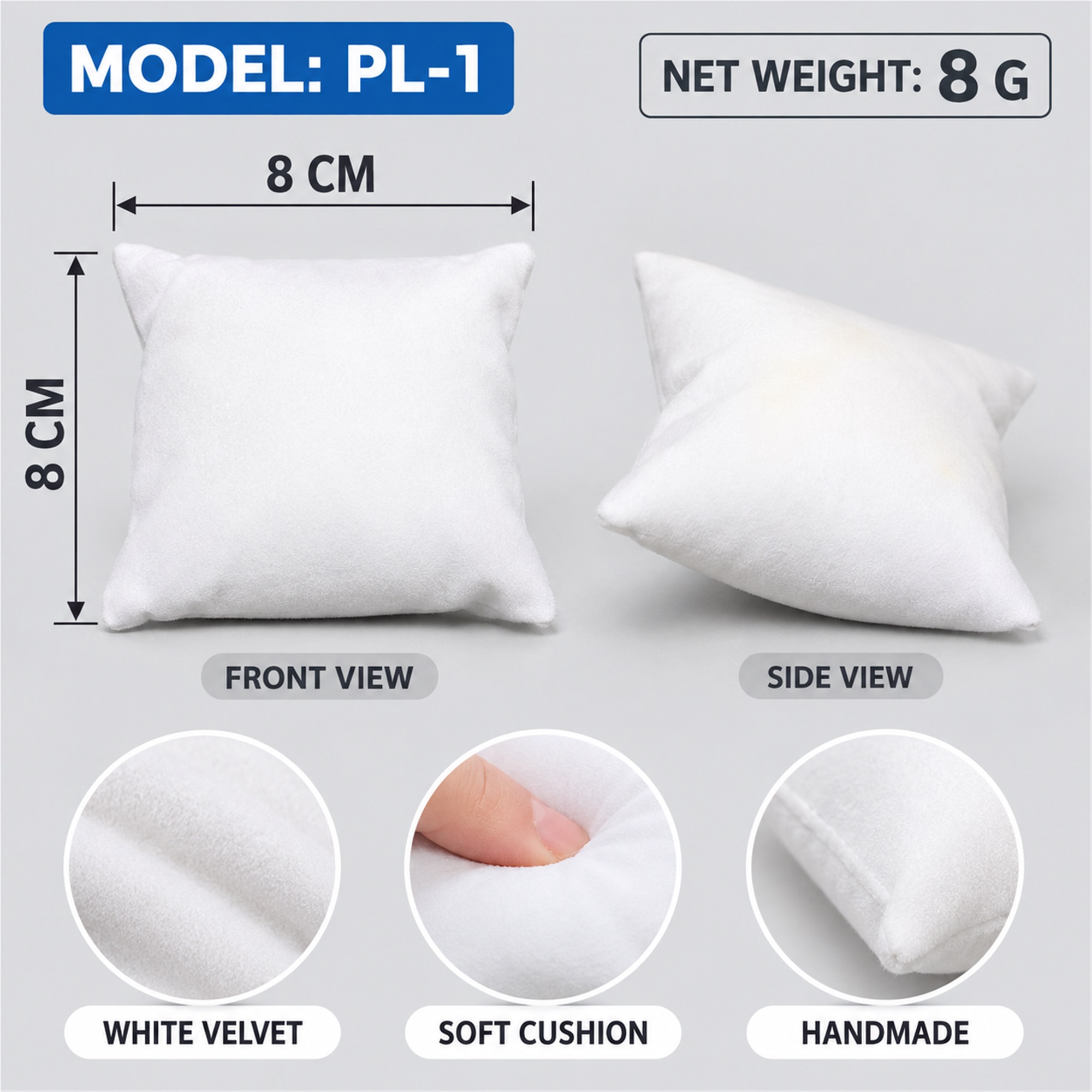Custom White Velvet Watch And Bracelet Display Pillow size and structure
