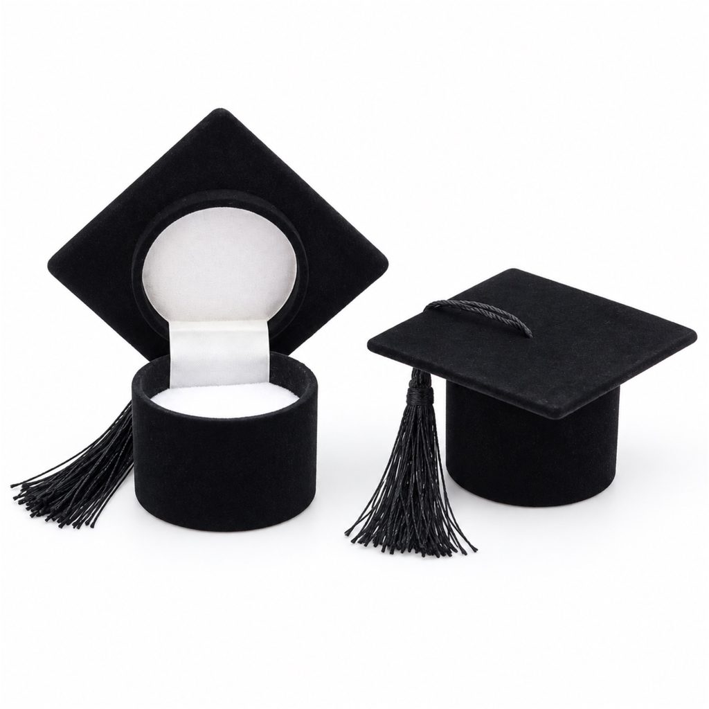 Custom Large Velvet Graduation-Cap Jewelry And Medal Presentation Box front product view
