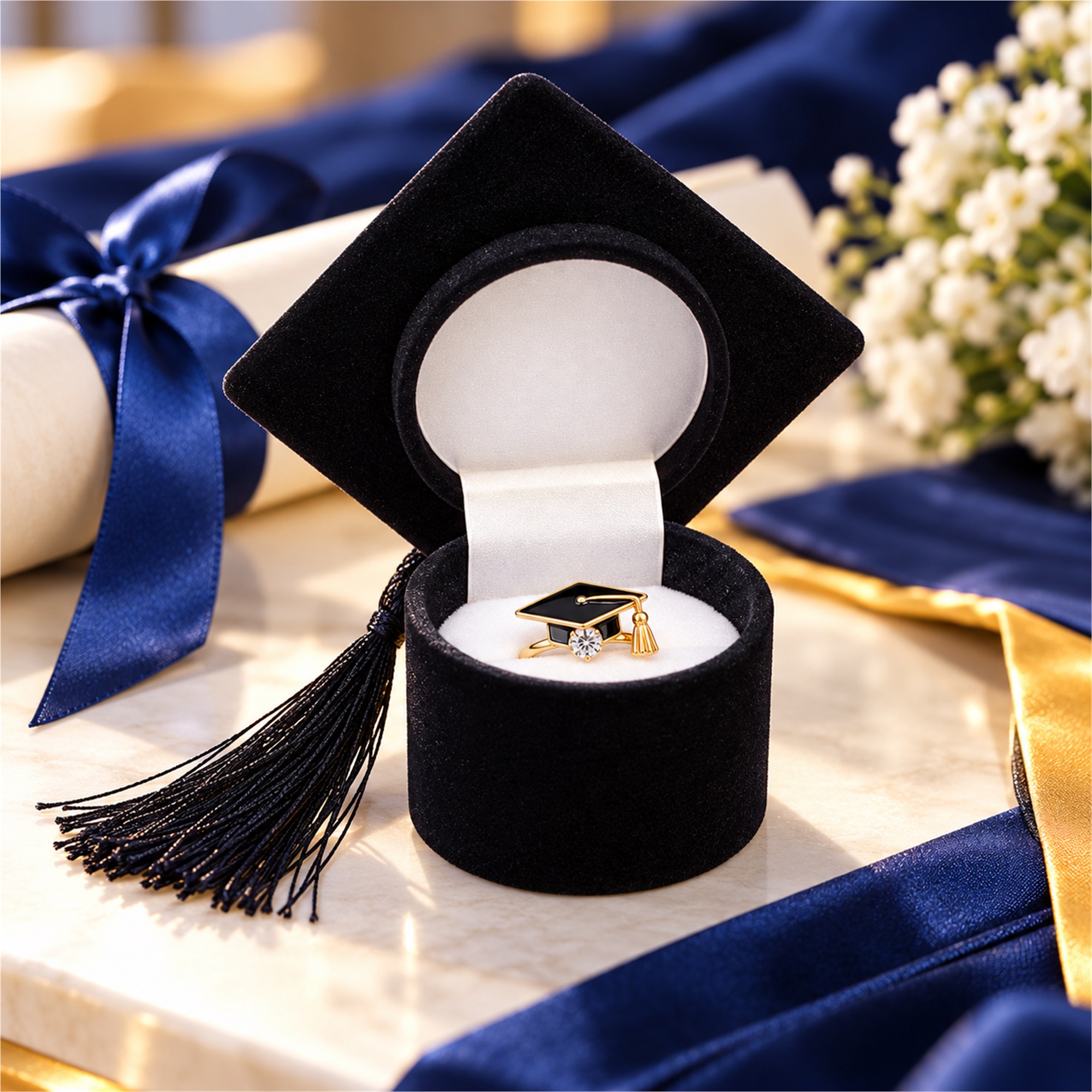 Custom Large Velvet Graduation-Cap Jewelry And Medal Presentation Box lifestyle application