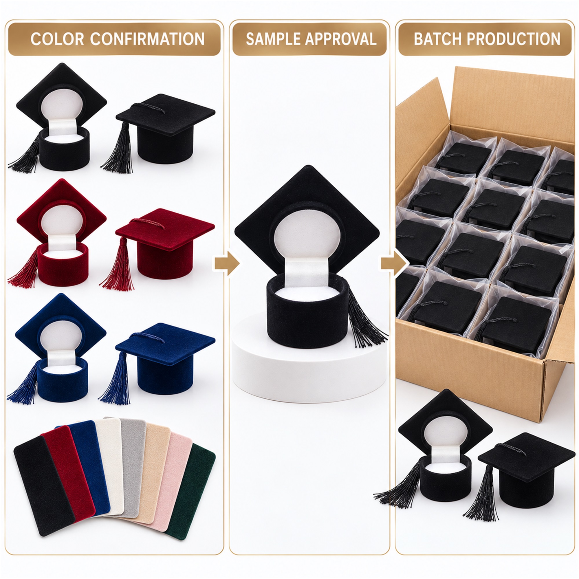 Custom Large Velvet Graduation-Cap Jewelry And Medal Presentation Box custom logo option