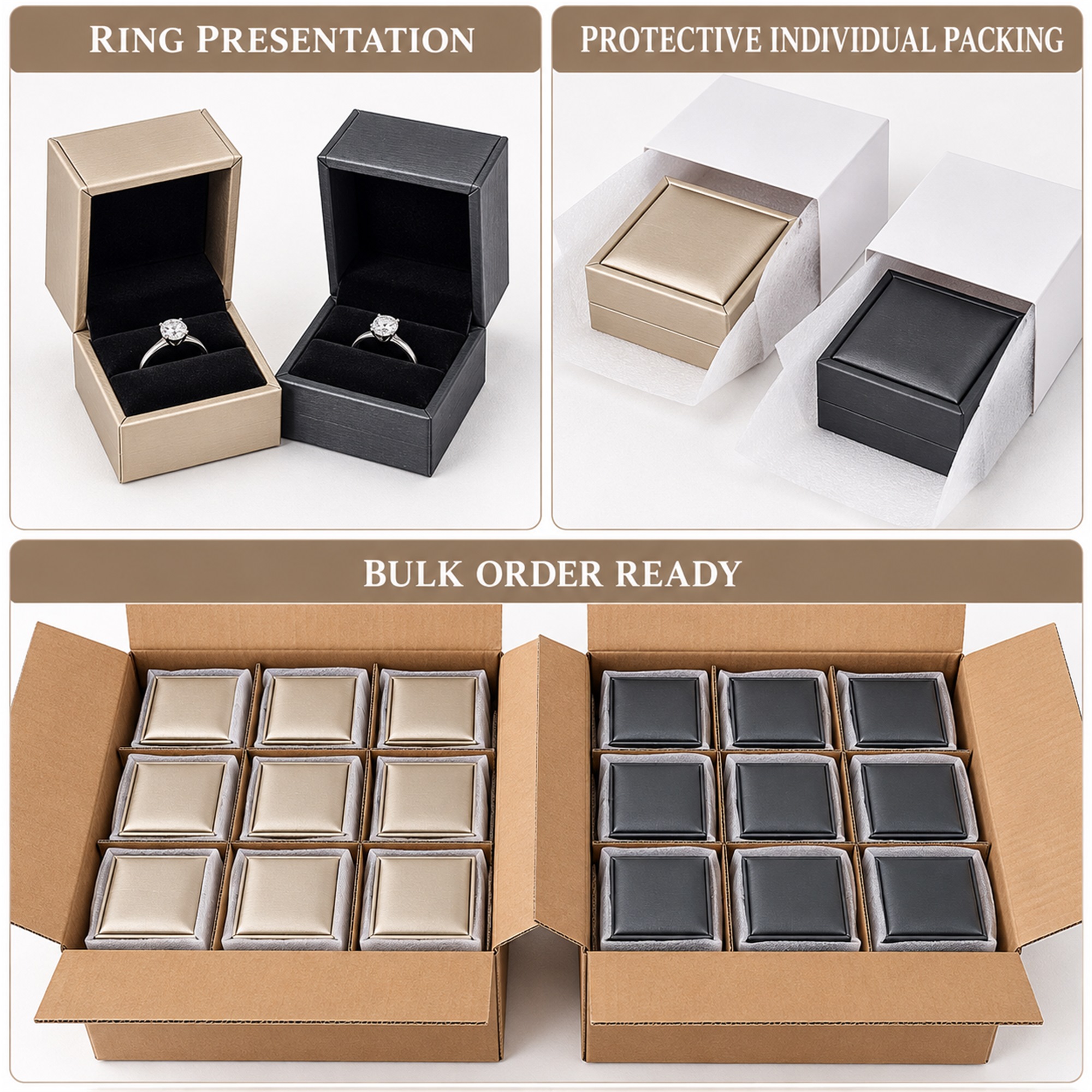 Compact Brushed-PU Hinged Ring Presentation Box additional product views