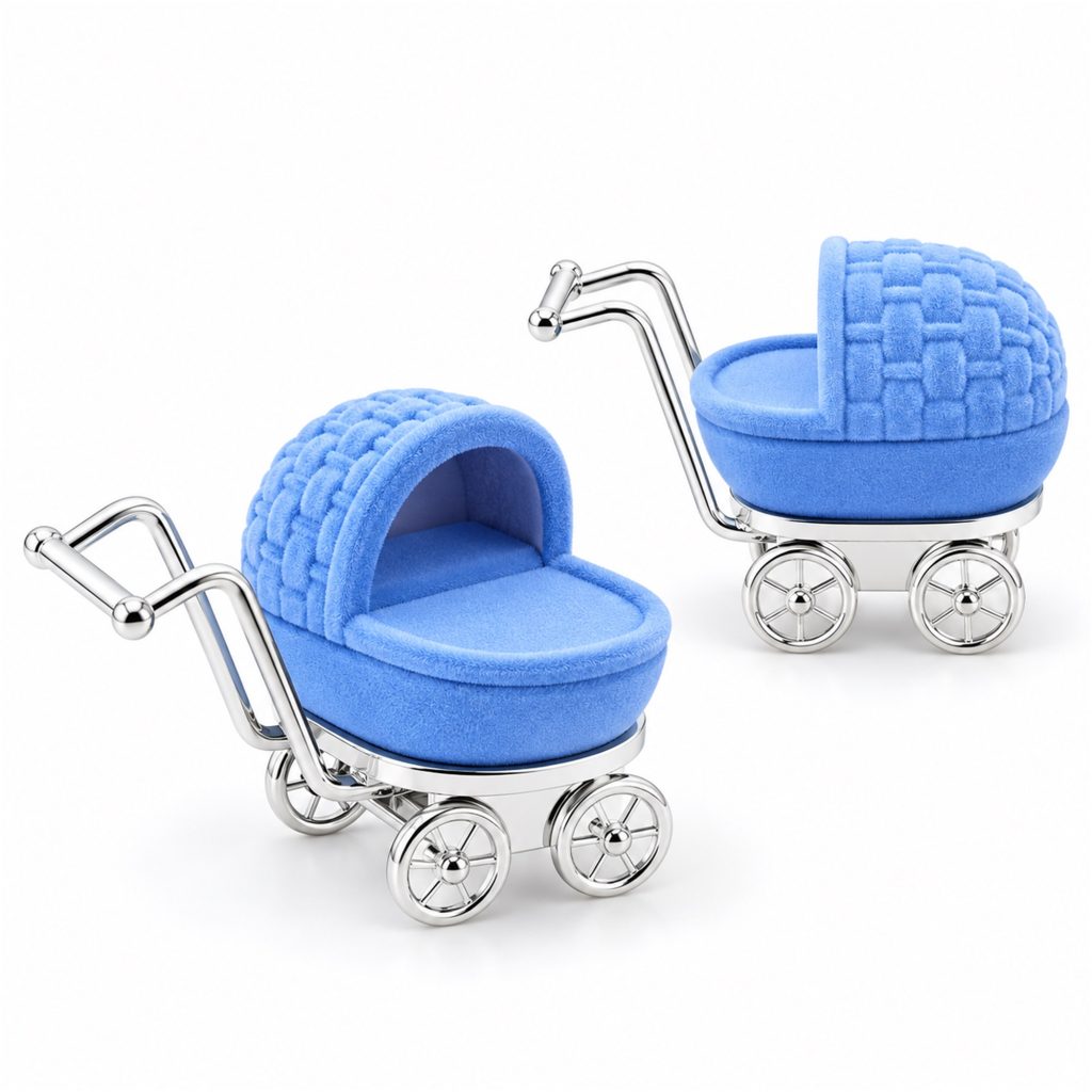 Custom Baby-Stroller-Shaped Flocked Jewelry Presentation Box front product view