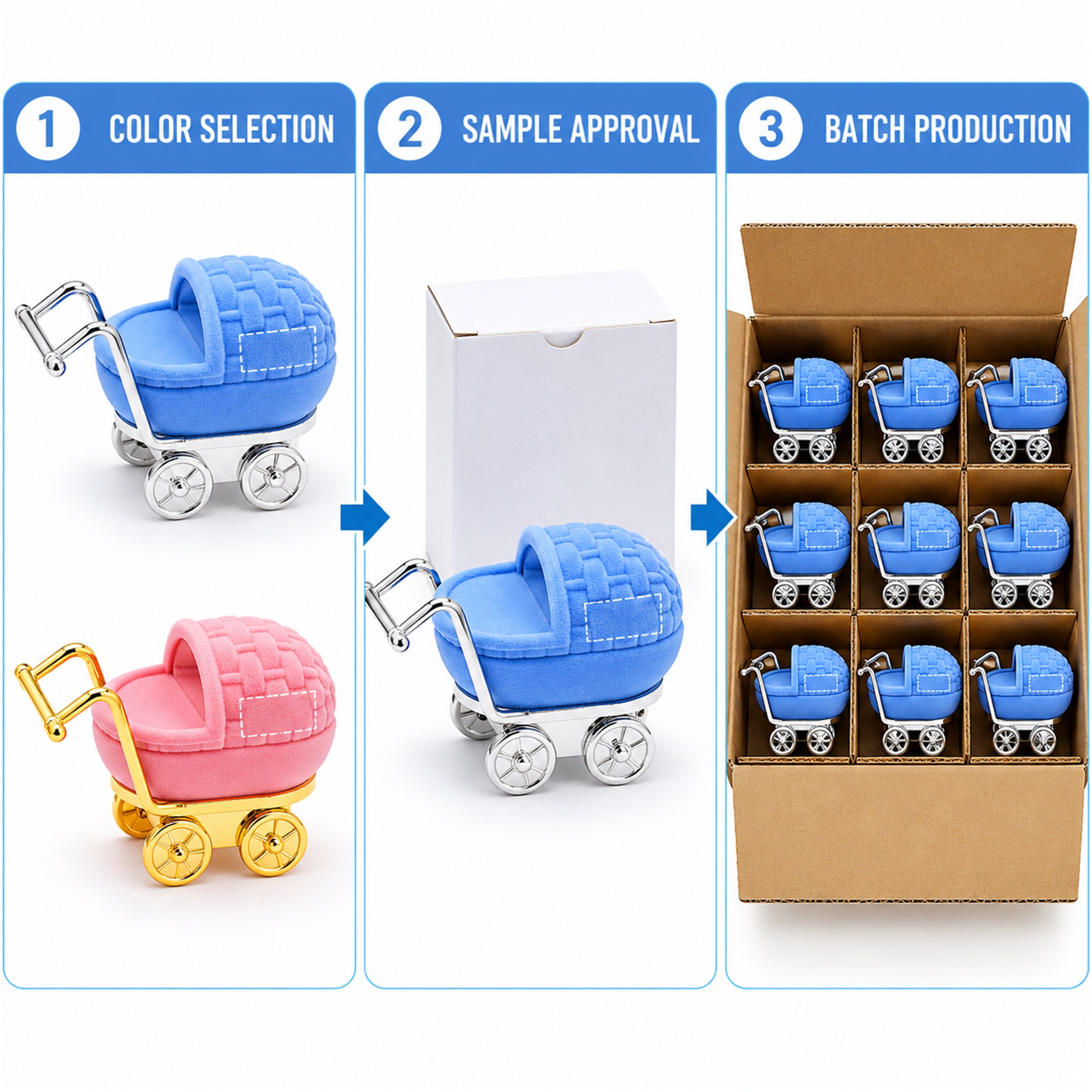 Custom Baby-Stroller-Shaped Flocked Jewelry Presentation Box custom logo option