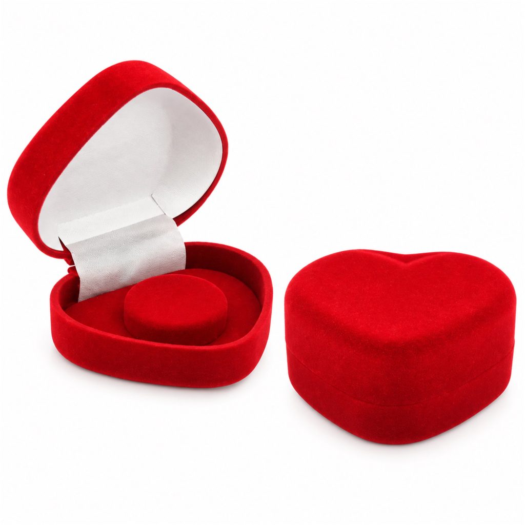 Custom Red Heart-Shaped Flocked Hinged Jewelry Presentation Box front product view