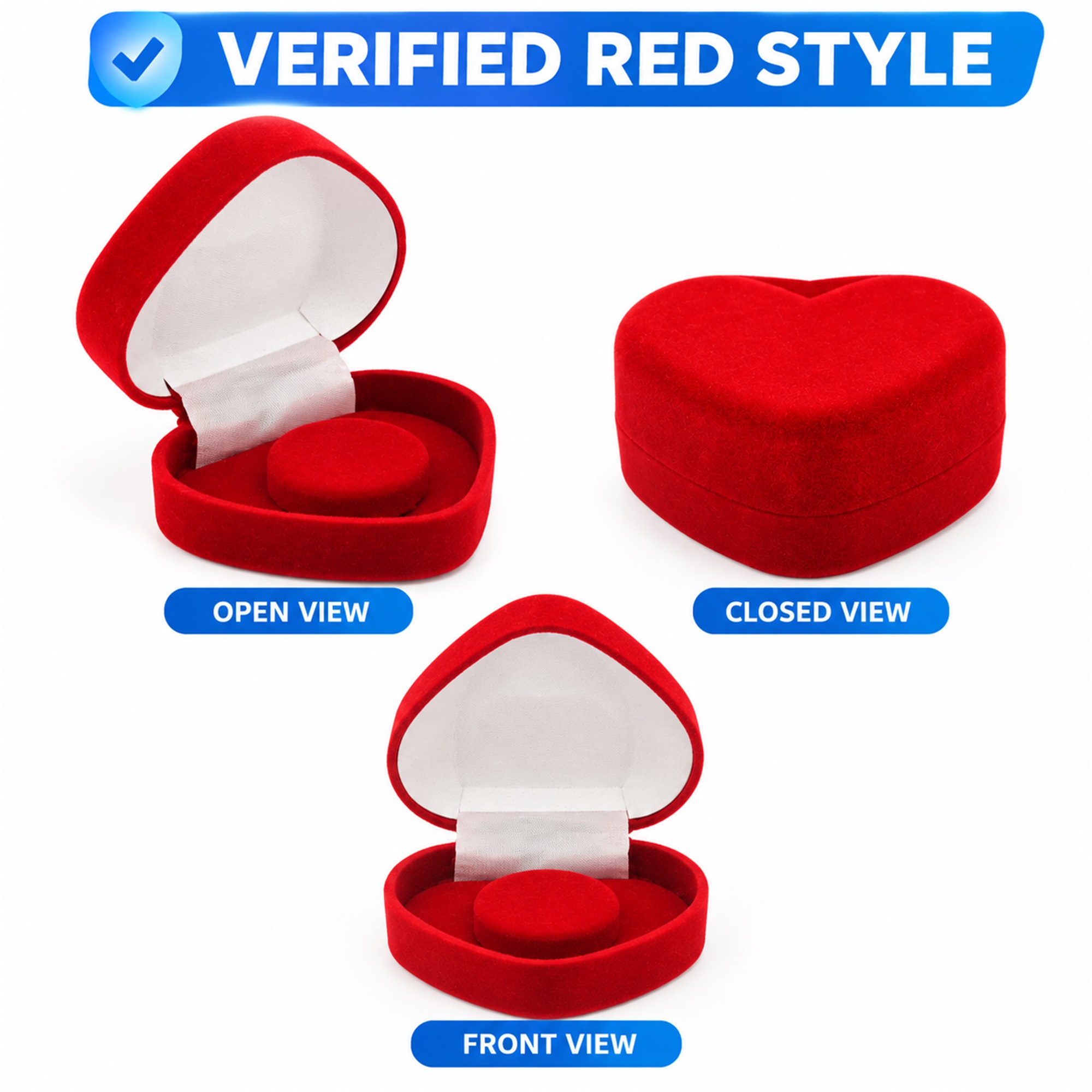 Custom Red Heart-Shaped Flocked Hinged Jewelry Presentation Box available styles and colors