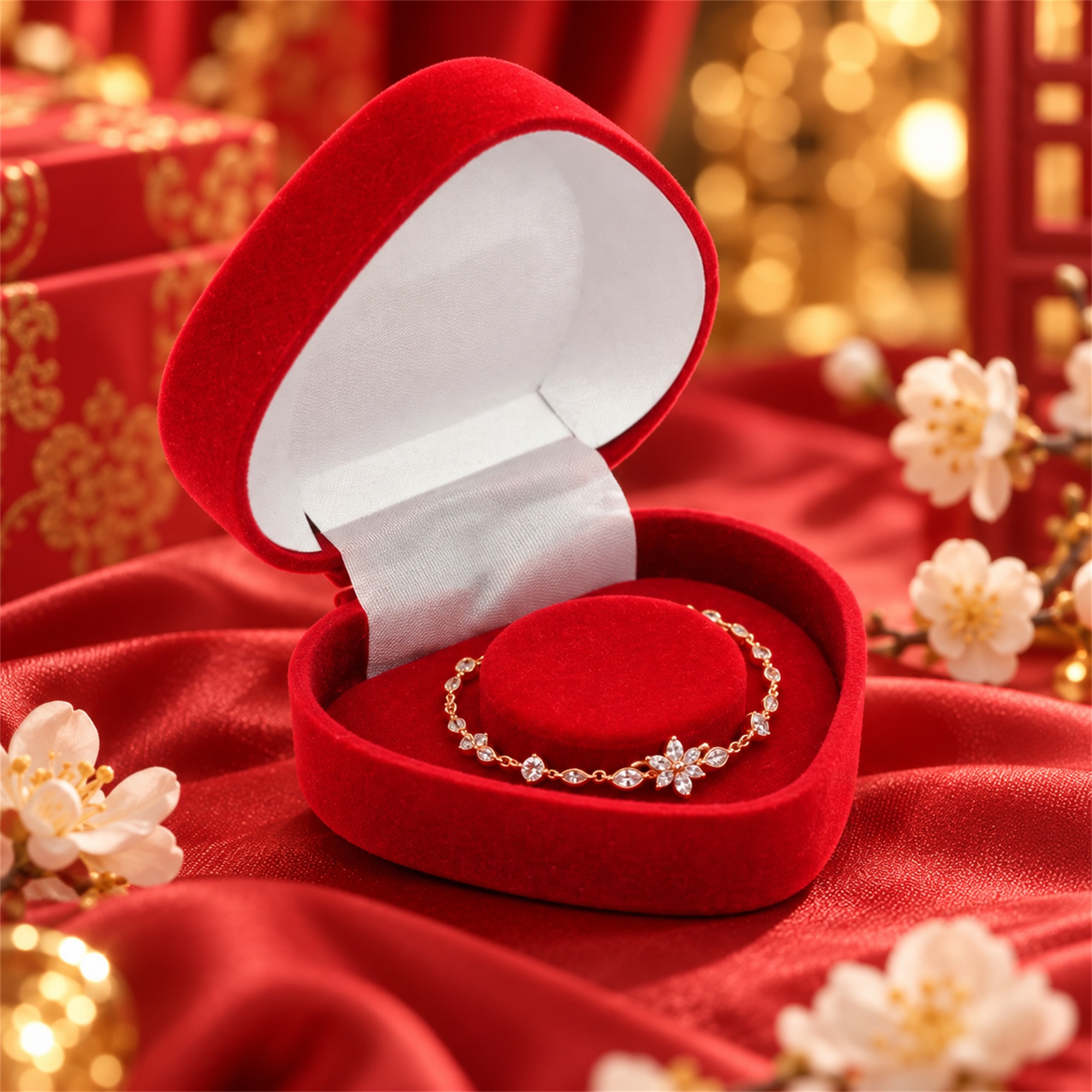Custom Red Heart-Shaped Flocked Hinged Jewelry Presentation Box lifestyle application