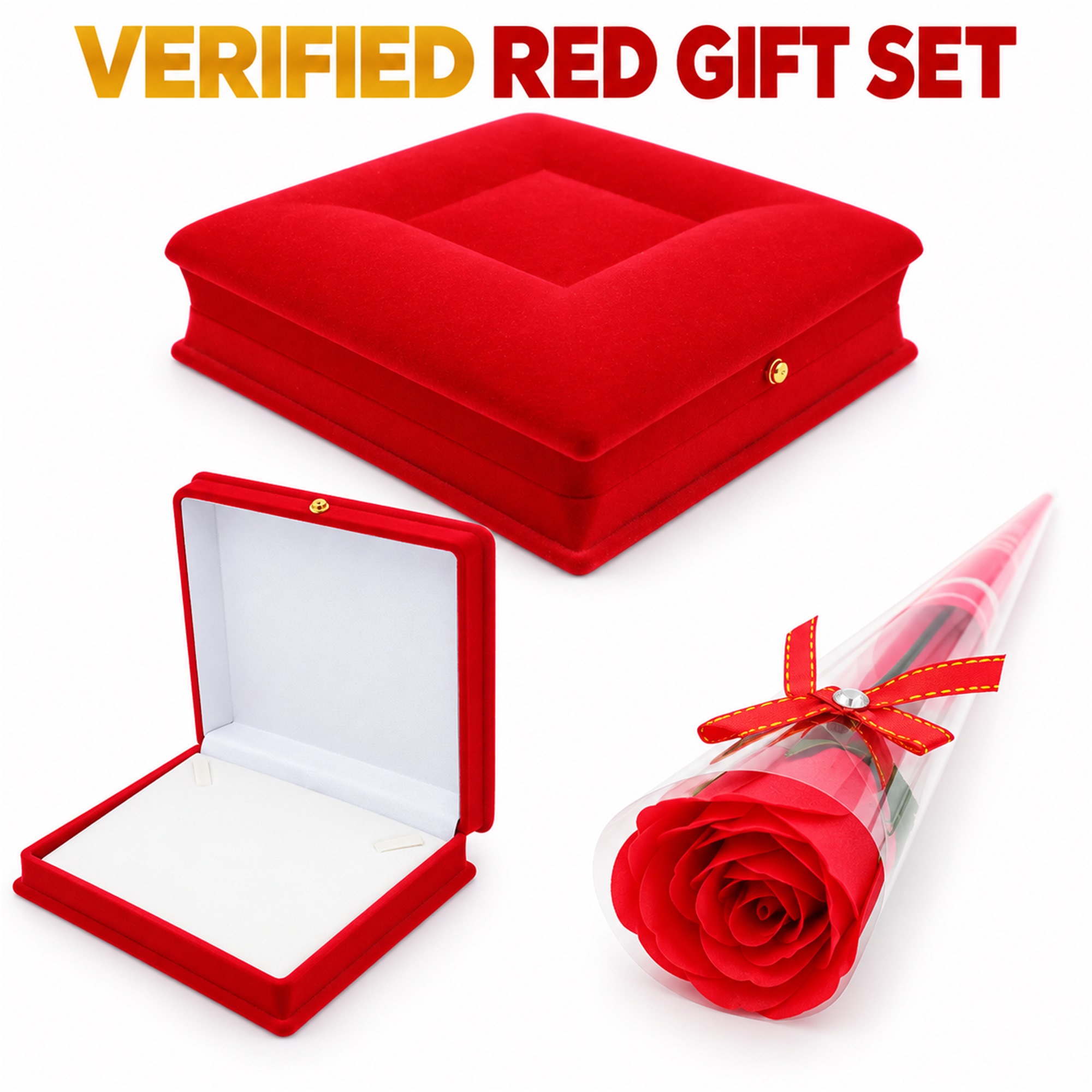 Red Flocked Necklace Gift Box And Wrapped Rose Set available styles and colors
