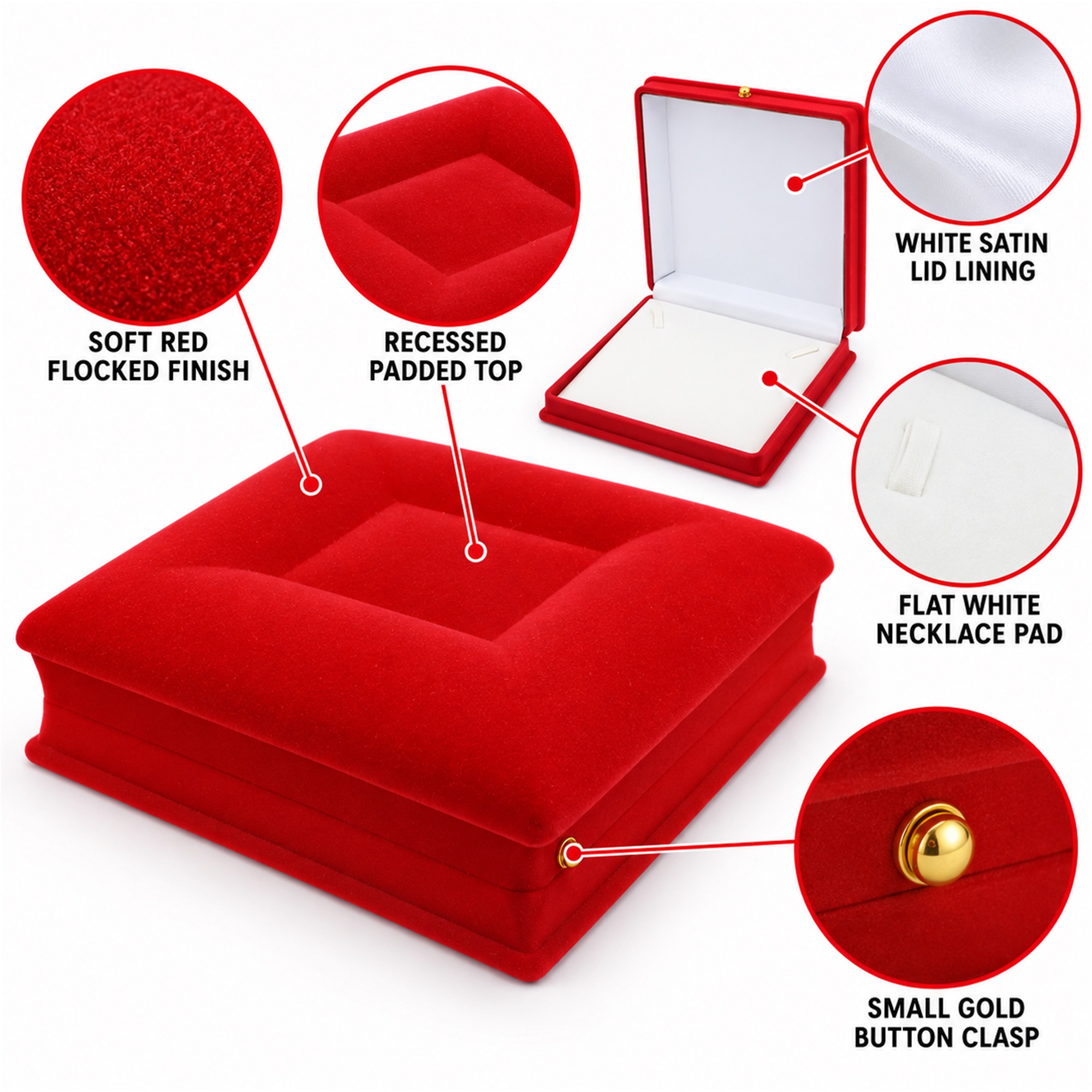 Red Flocked Necklace Gift Box And Wrapped Rose Set product construction details