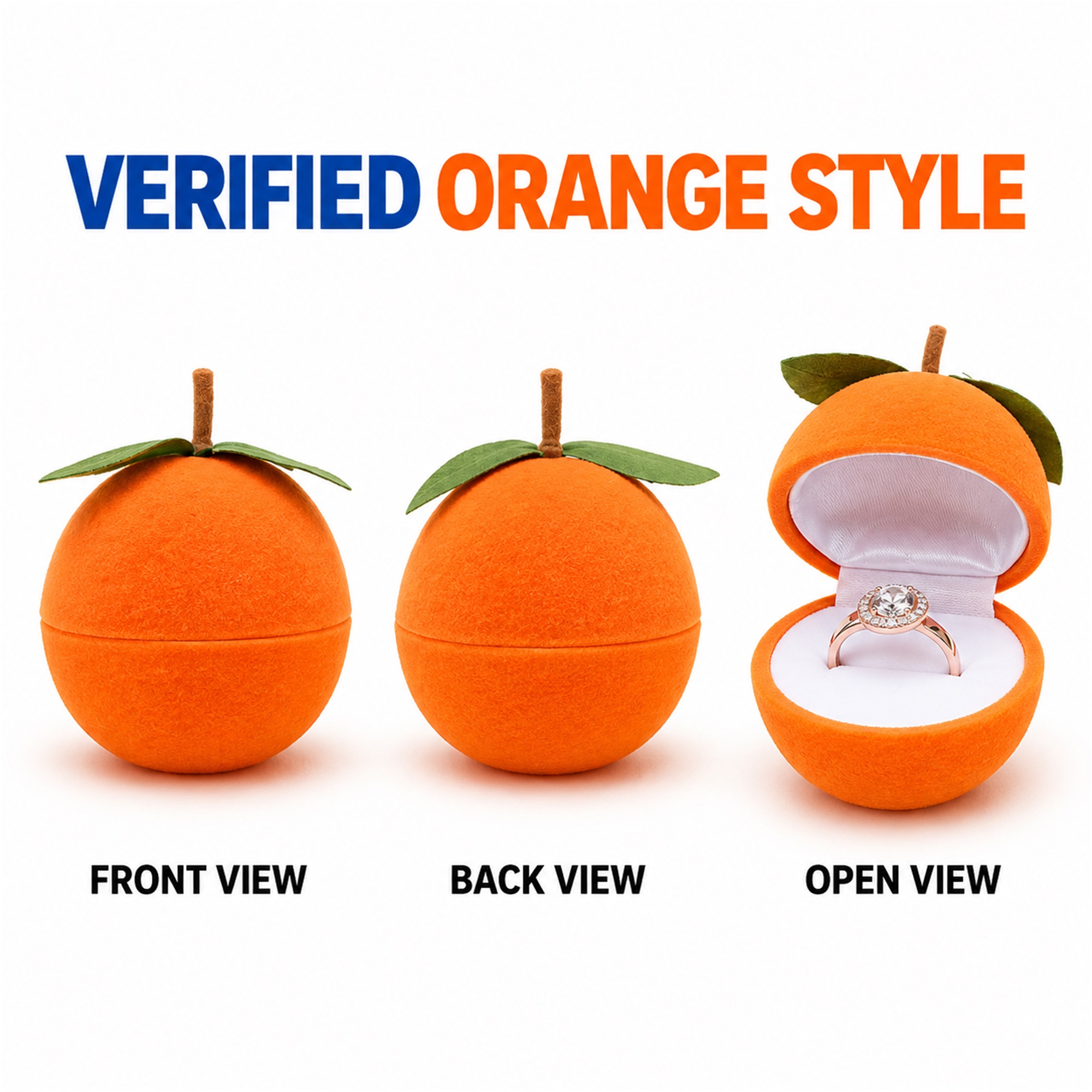 Orange-Fruit-Shaped Flocked Ring And Earring Presentation Box available styles and colors