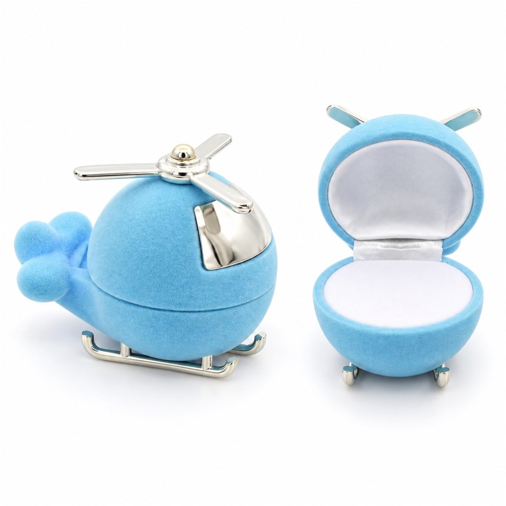 Blue Flocked Helicopter-Shaped Jewelry Presentation Box front product view