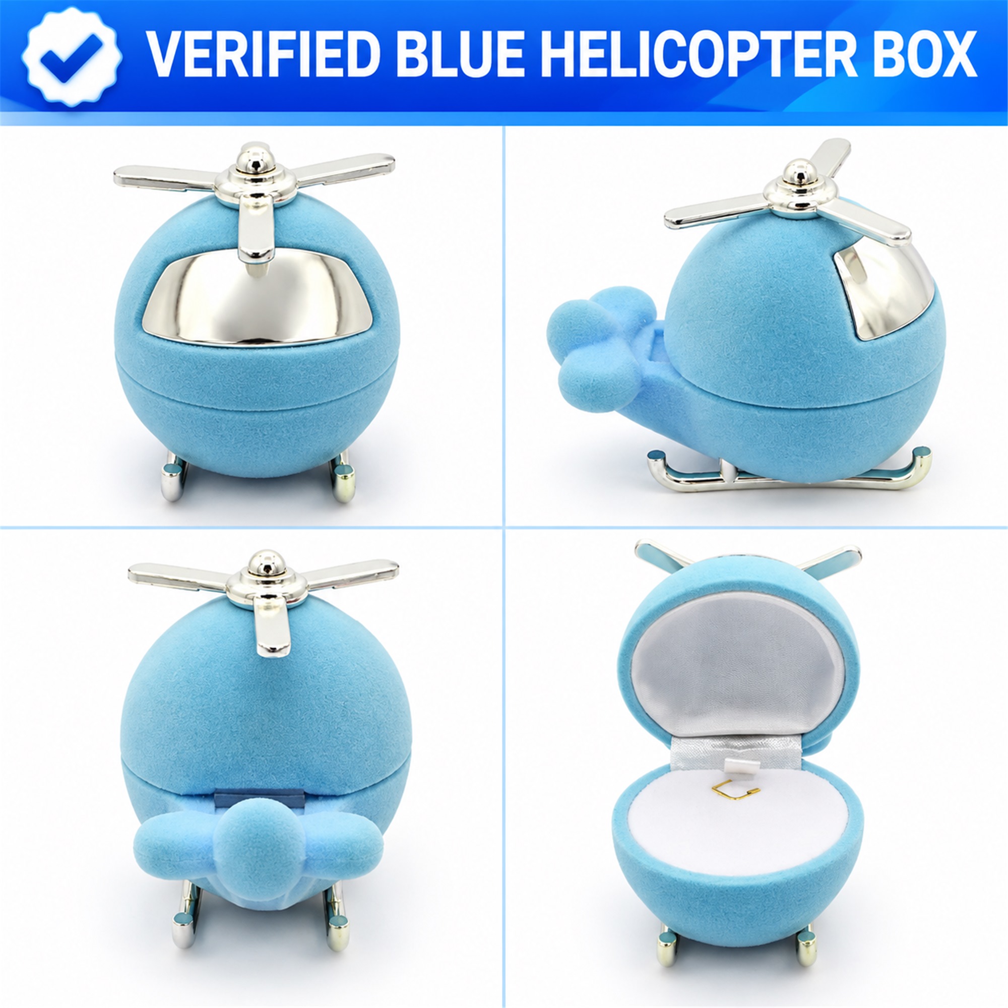 Blue Flocked Helicopter-Shaped Jewelry Presentation Box available styles and colors
