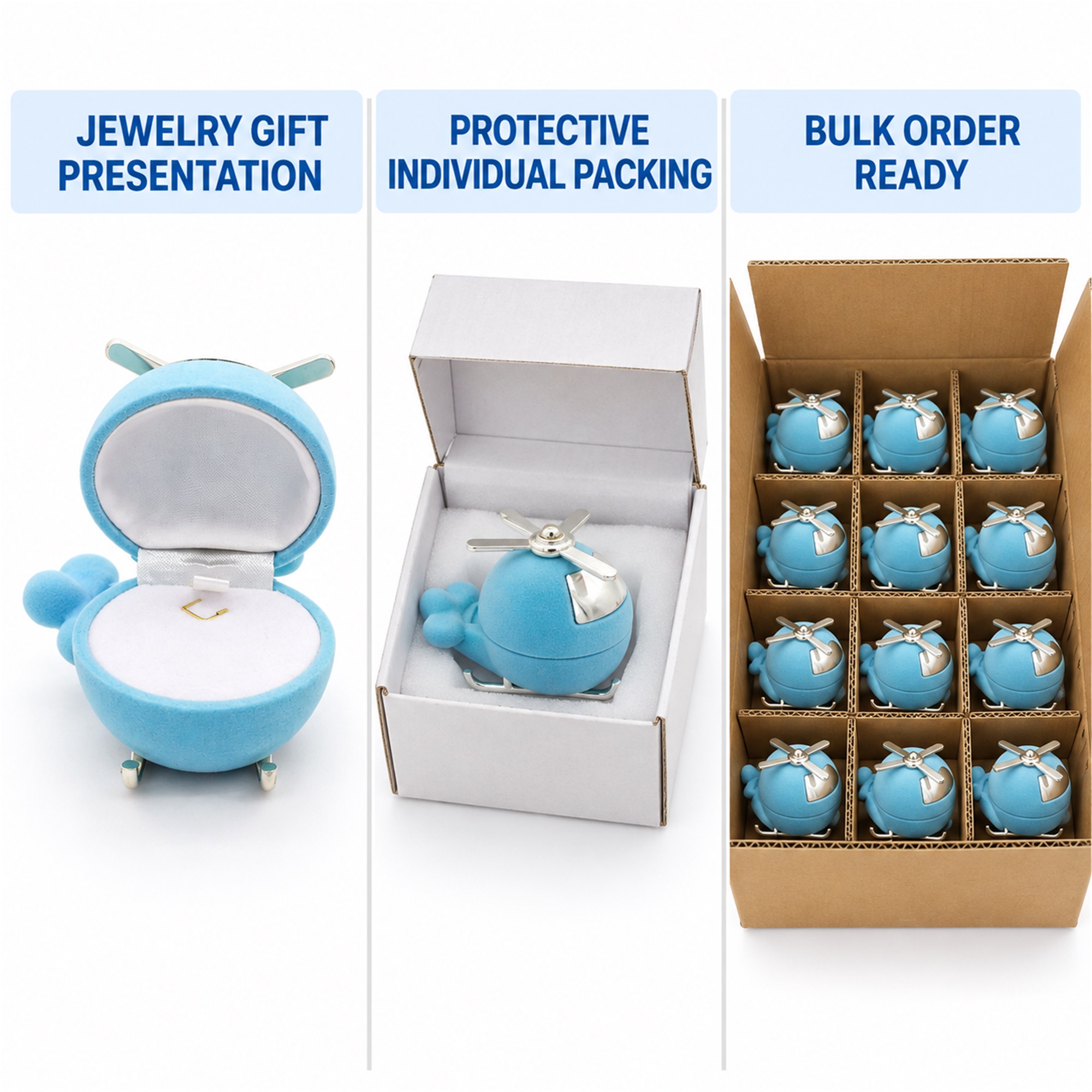 Blue Flocked Helicopter-Shaped Jewelry Presentation Box additional product views