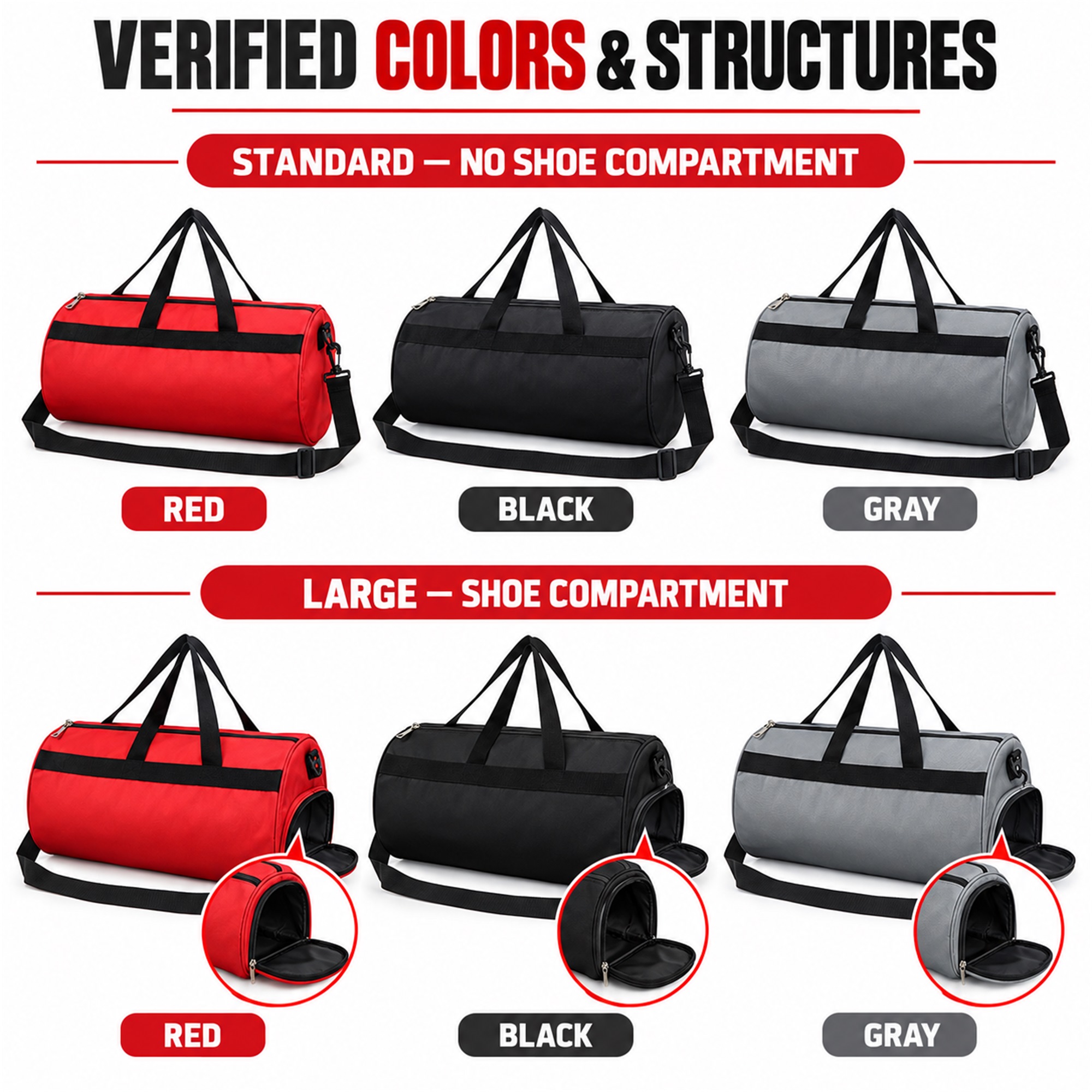 Cylindrical Oxford Sports And Travel Duffel Bag available styles and colors