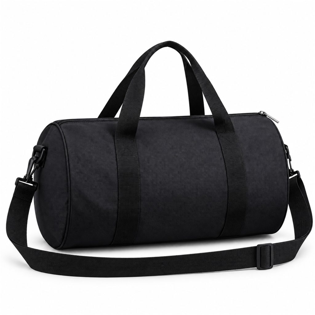 Custom Cylindrical Oxford Gym And Travel Duffel Bag front product view