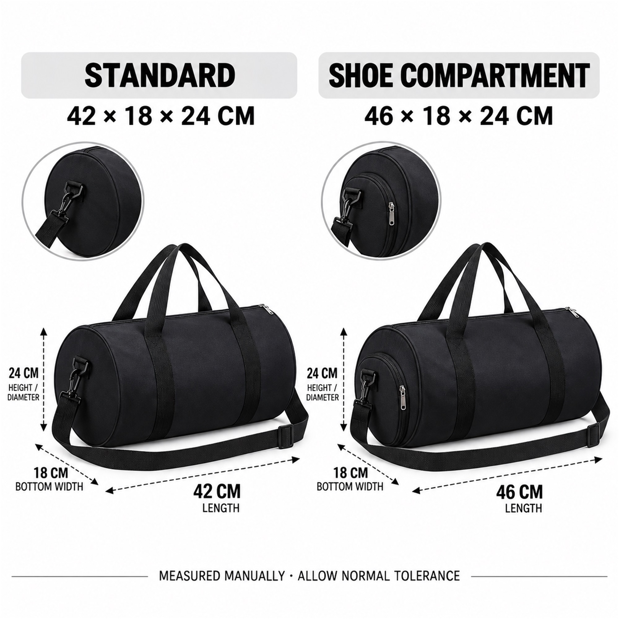 Custom Cylindrical Oxford Gym And Travel Duffel Bag size and structure