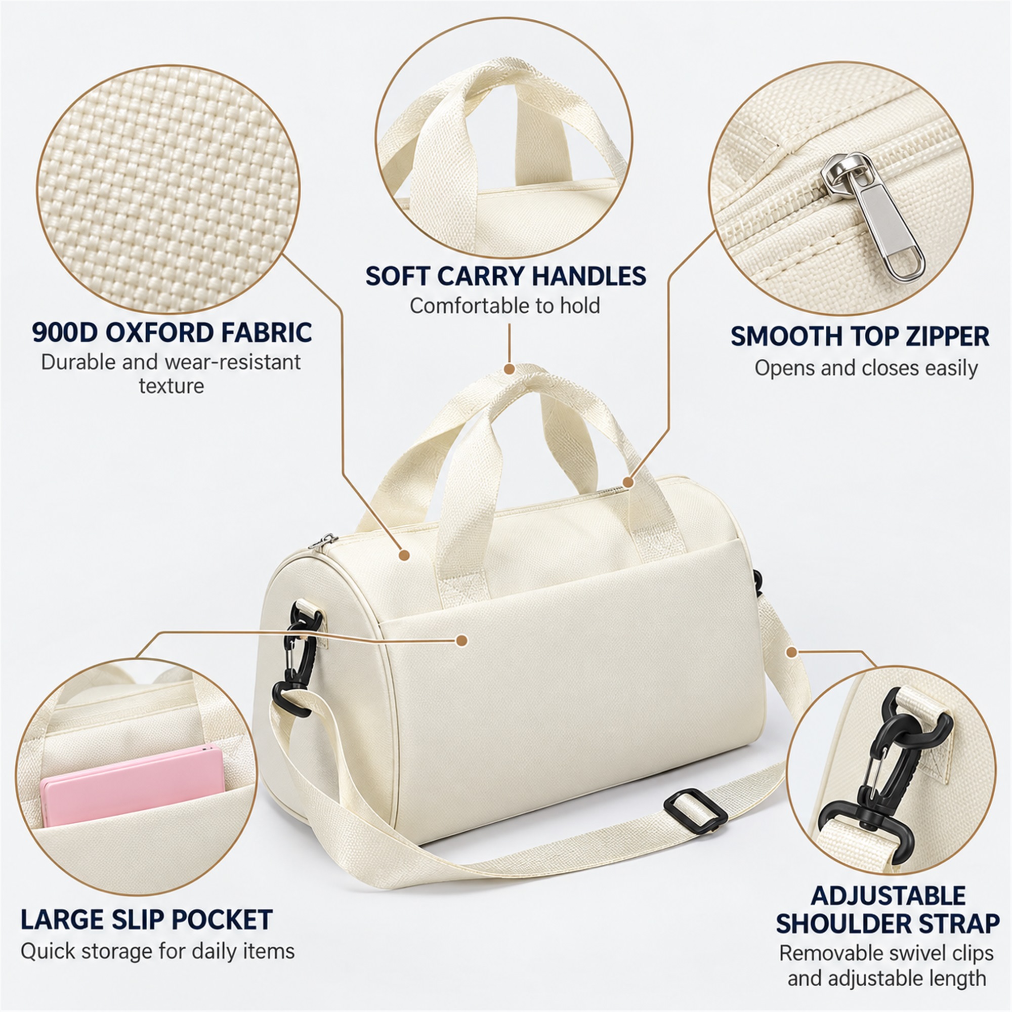 Custom Compact 900D Oxford Children'S Travel And Dance Duffel product construction details