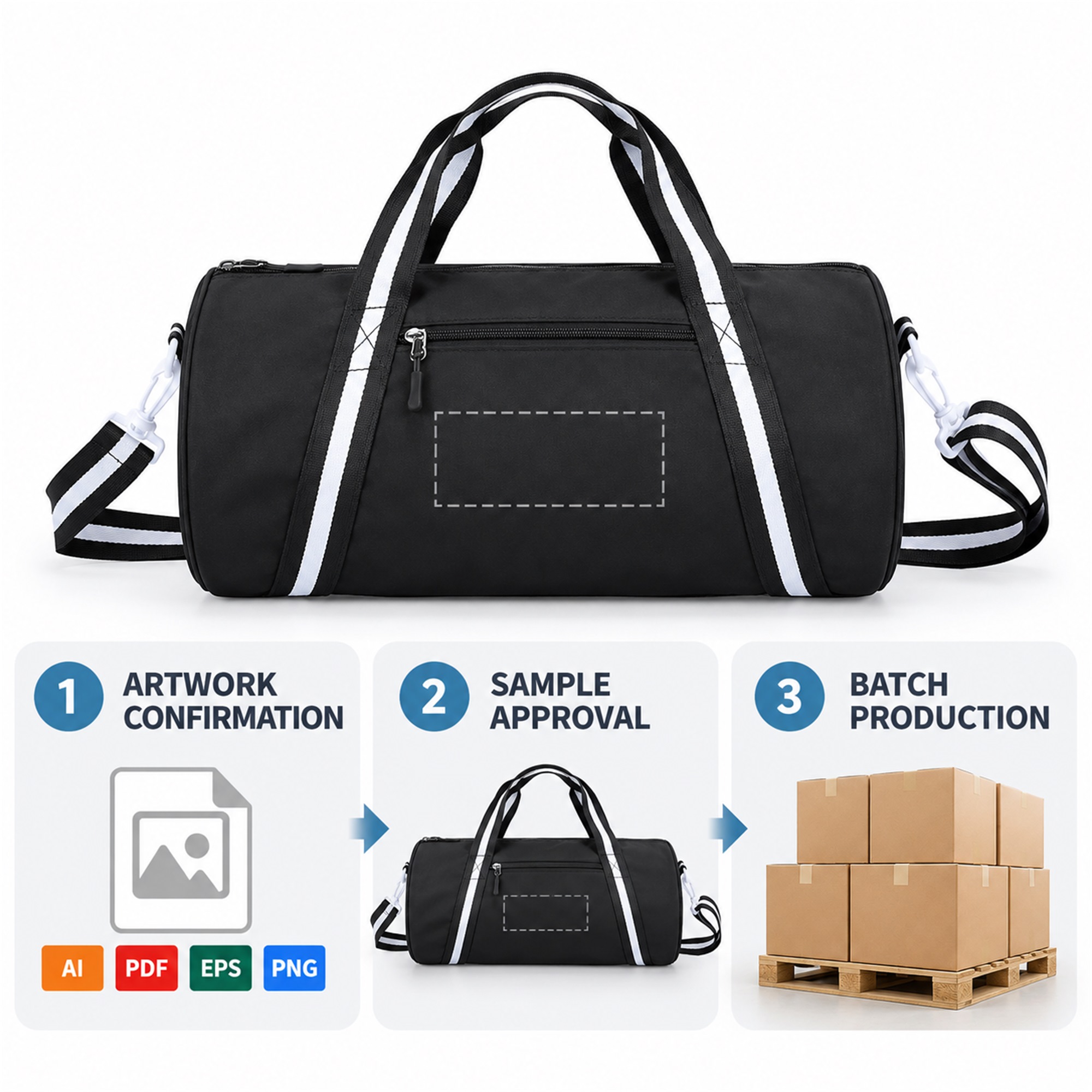 Custom Oxford Composite Cylindrical Wet Dry Gym Duffel custom logo option