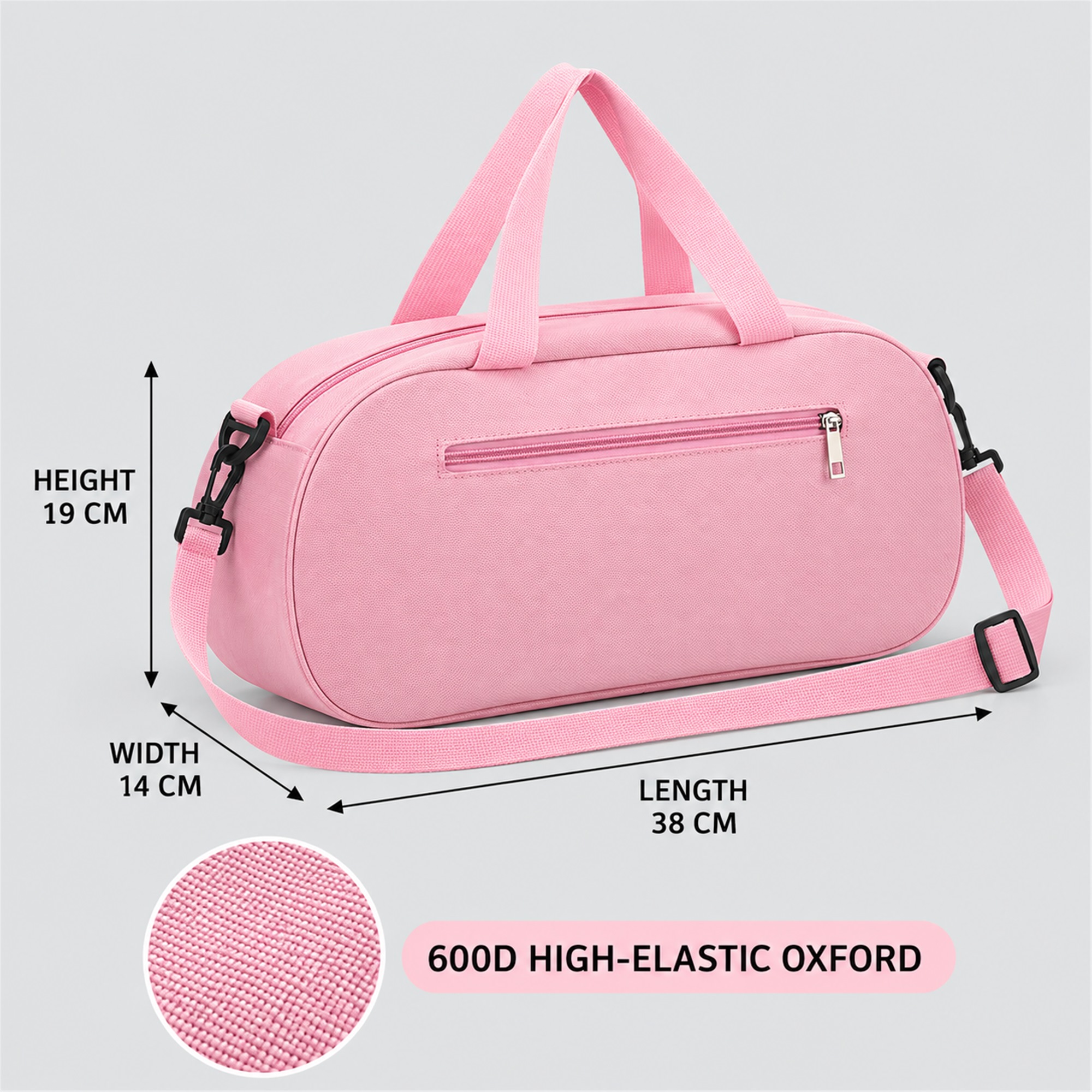Custom Compact 600D High-Elastic Oxford Dance And Leisure Sports Bag size and structure