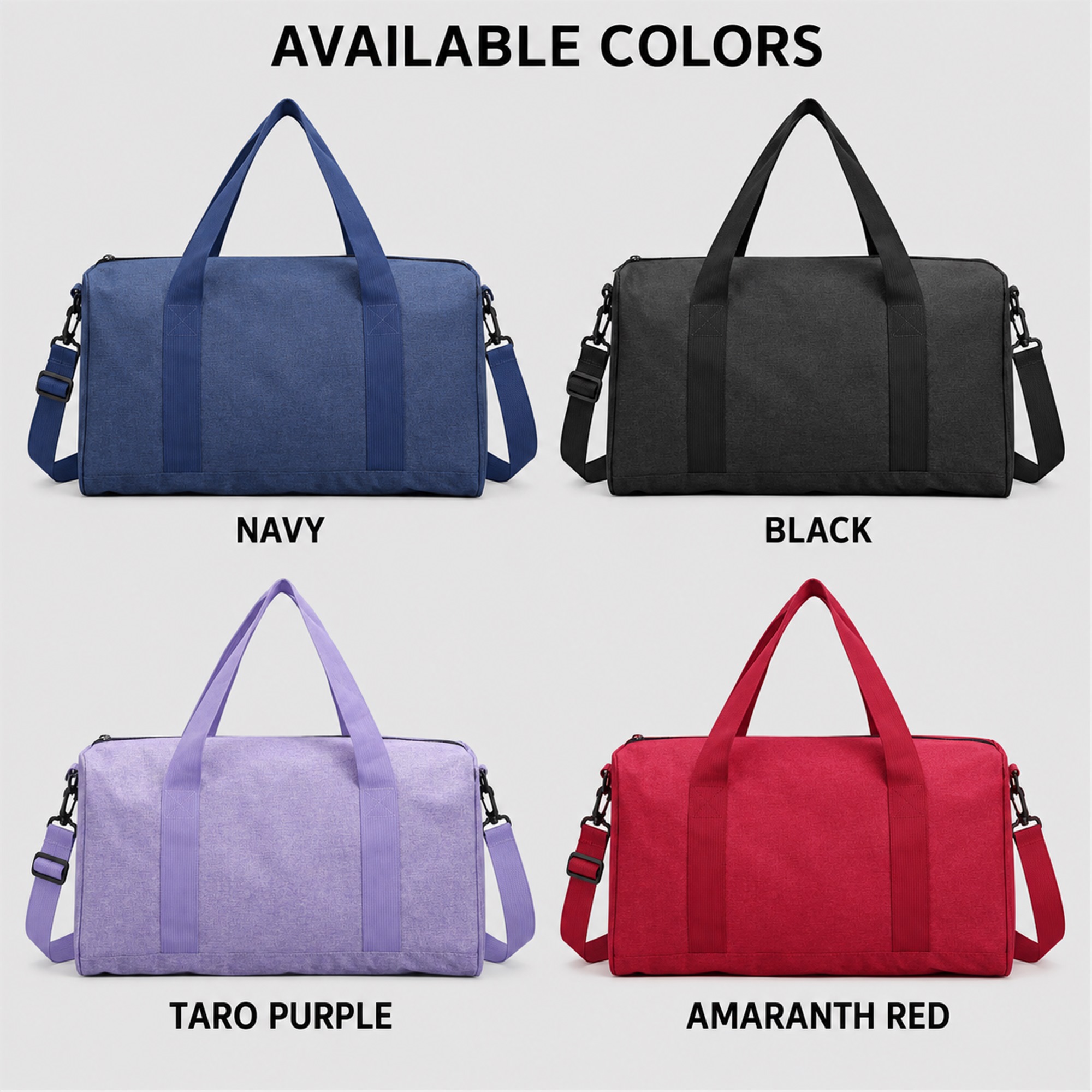 Custom Two-Tone Cationic Rectangular Gym And Yoga Duffel available styles and colors