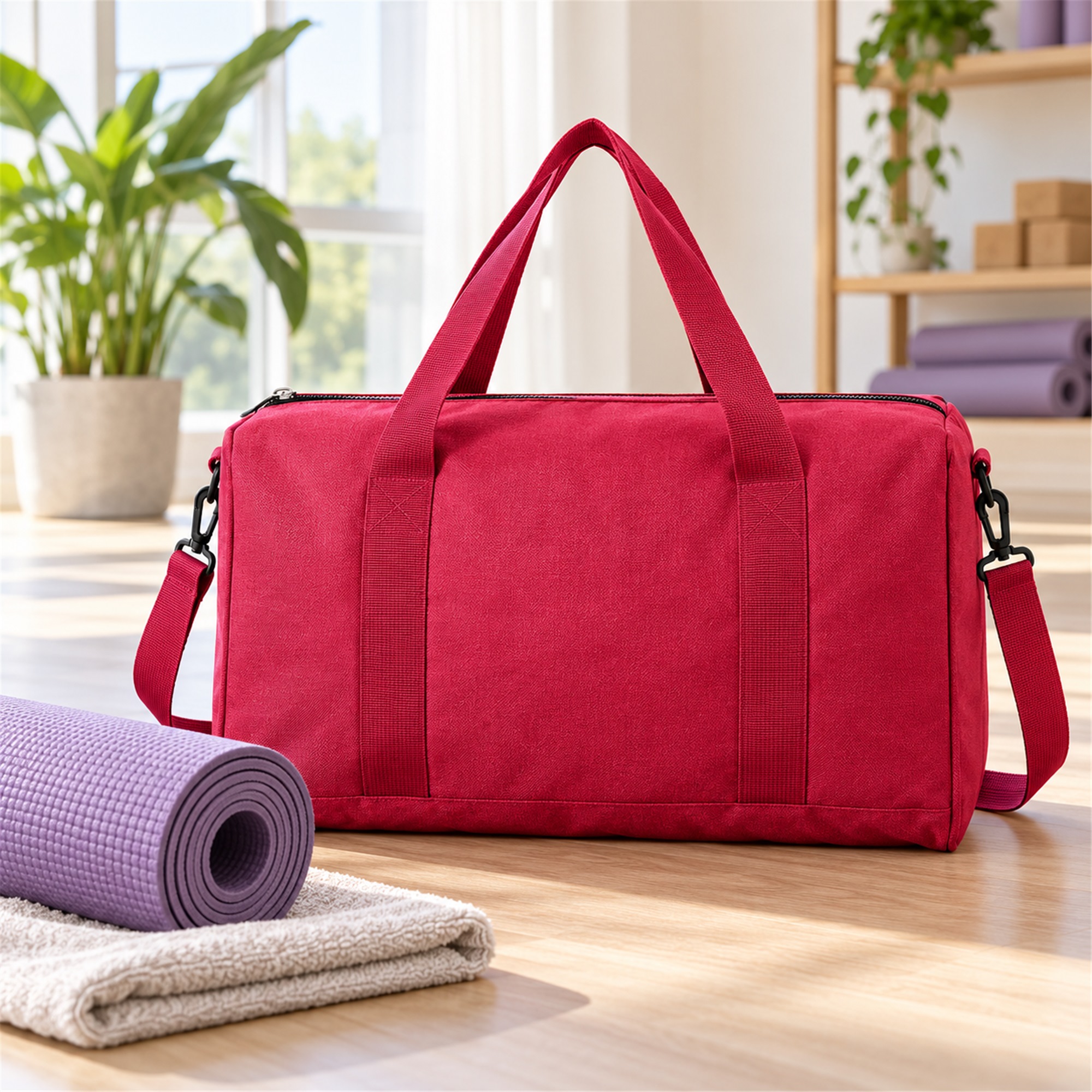 Custom Two-Tone Cationic Rectangular Gym And Yoga Duffel lifestyle application