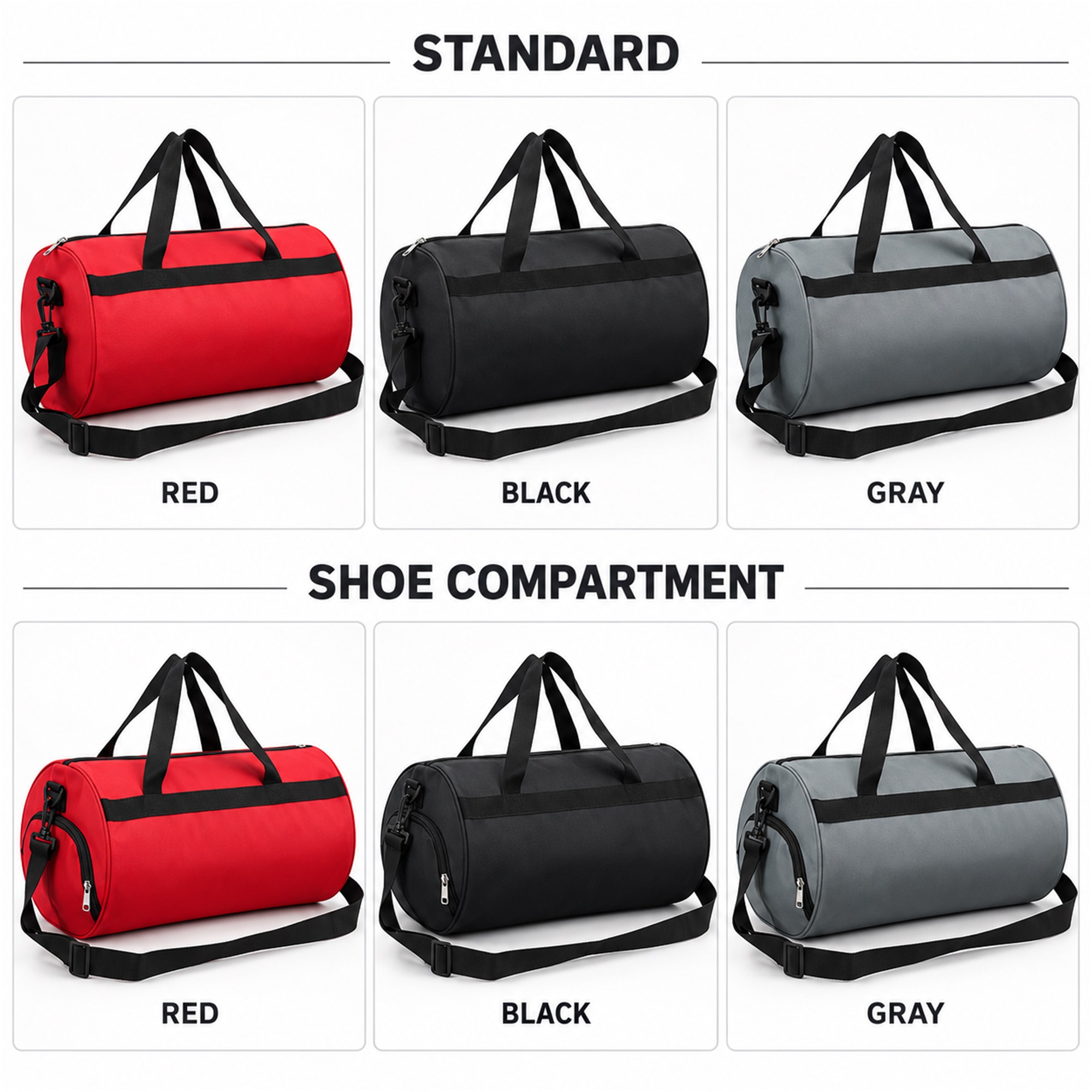 Custom Fine-Grid Oxford Cylindrical Gym, Yoga And Travel Duffel available styles and colors