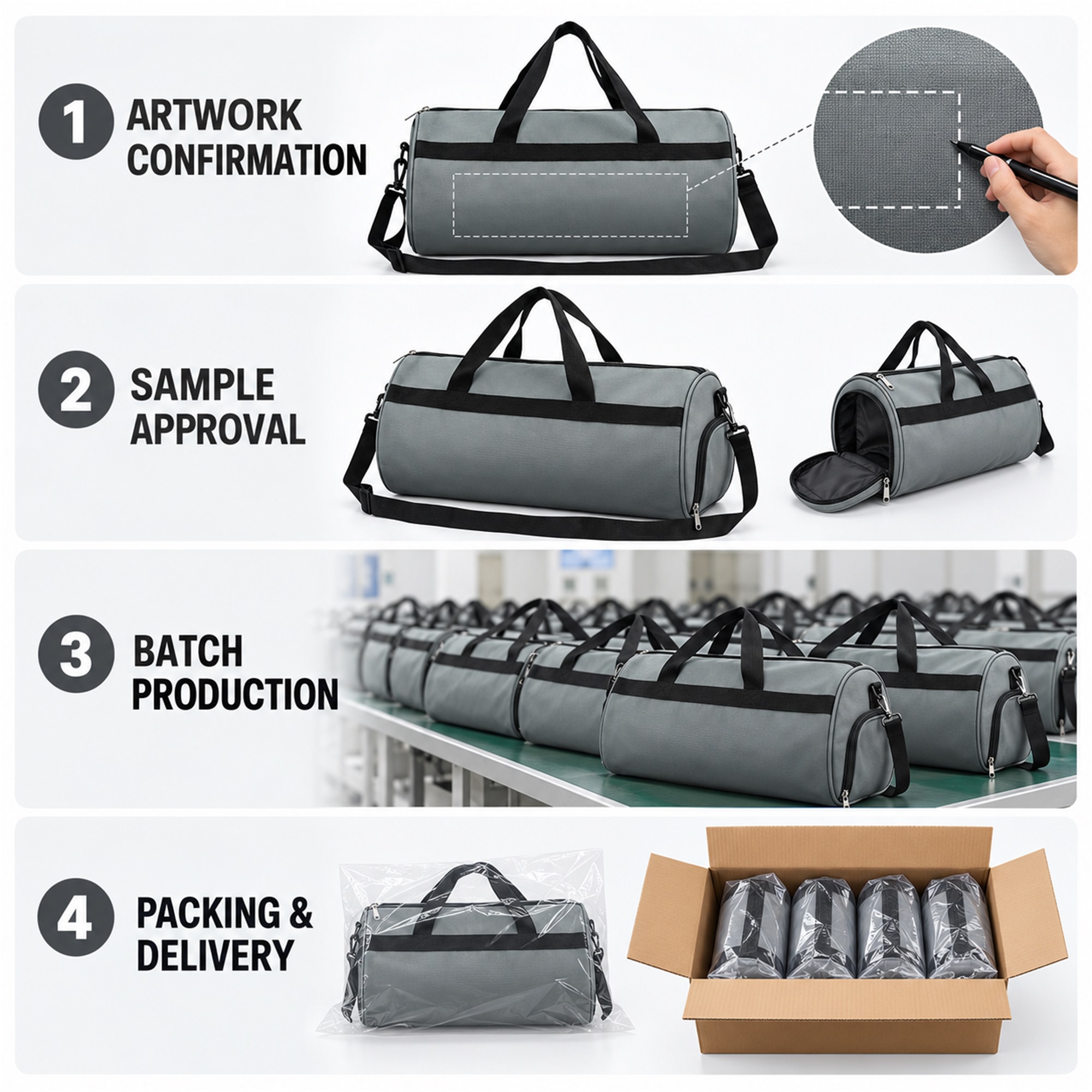 Custom Fine-Grid Oxford Cylindrical Gym, Yoga And Travel Duffel custom logo option