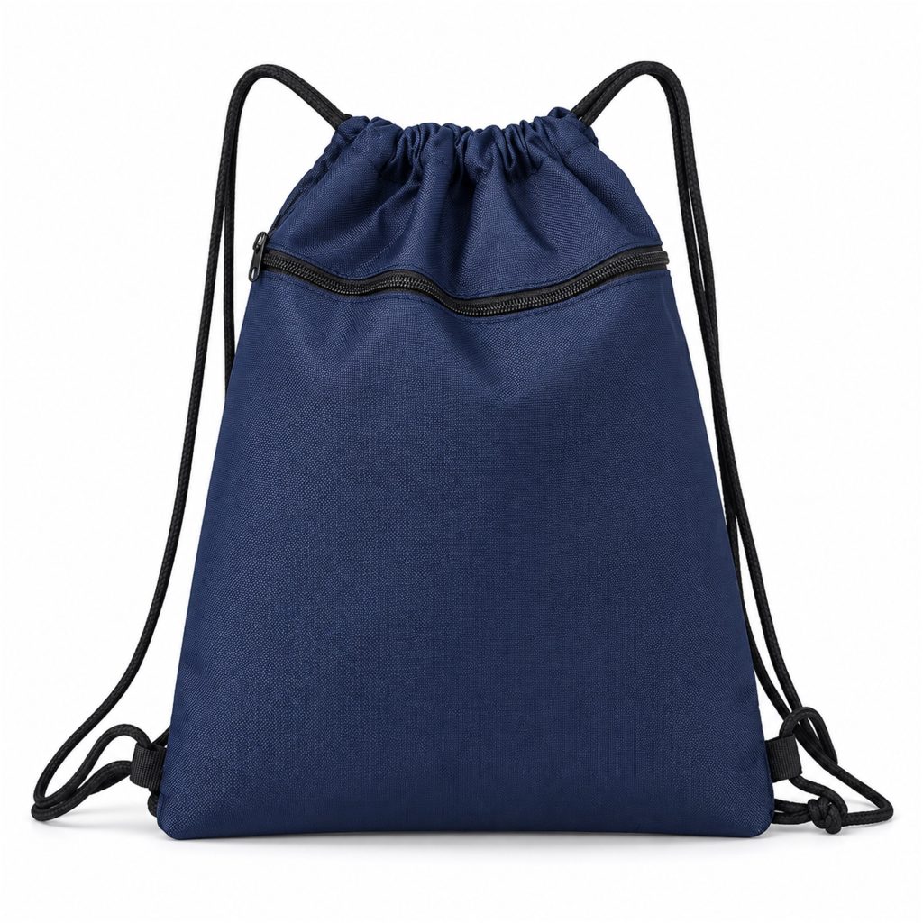 Custom Oxford Drawstring Sports Backpack With Curved Zipper Pocket front product view