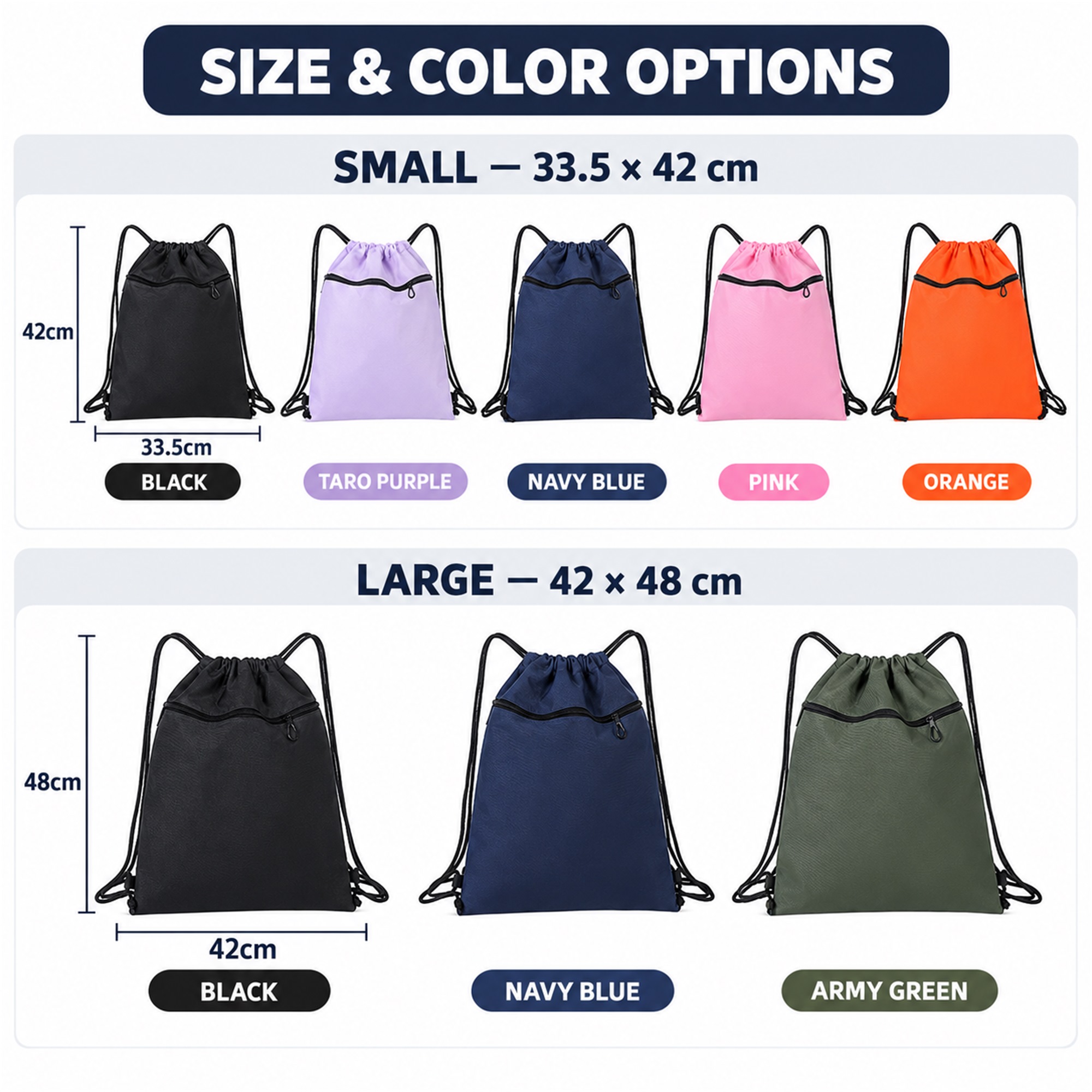 Custom Oxford Drawstring Sports Backpack With Curved Zipper Pocket available styles and colors