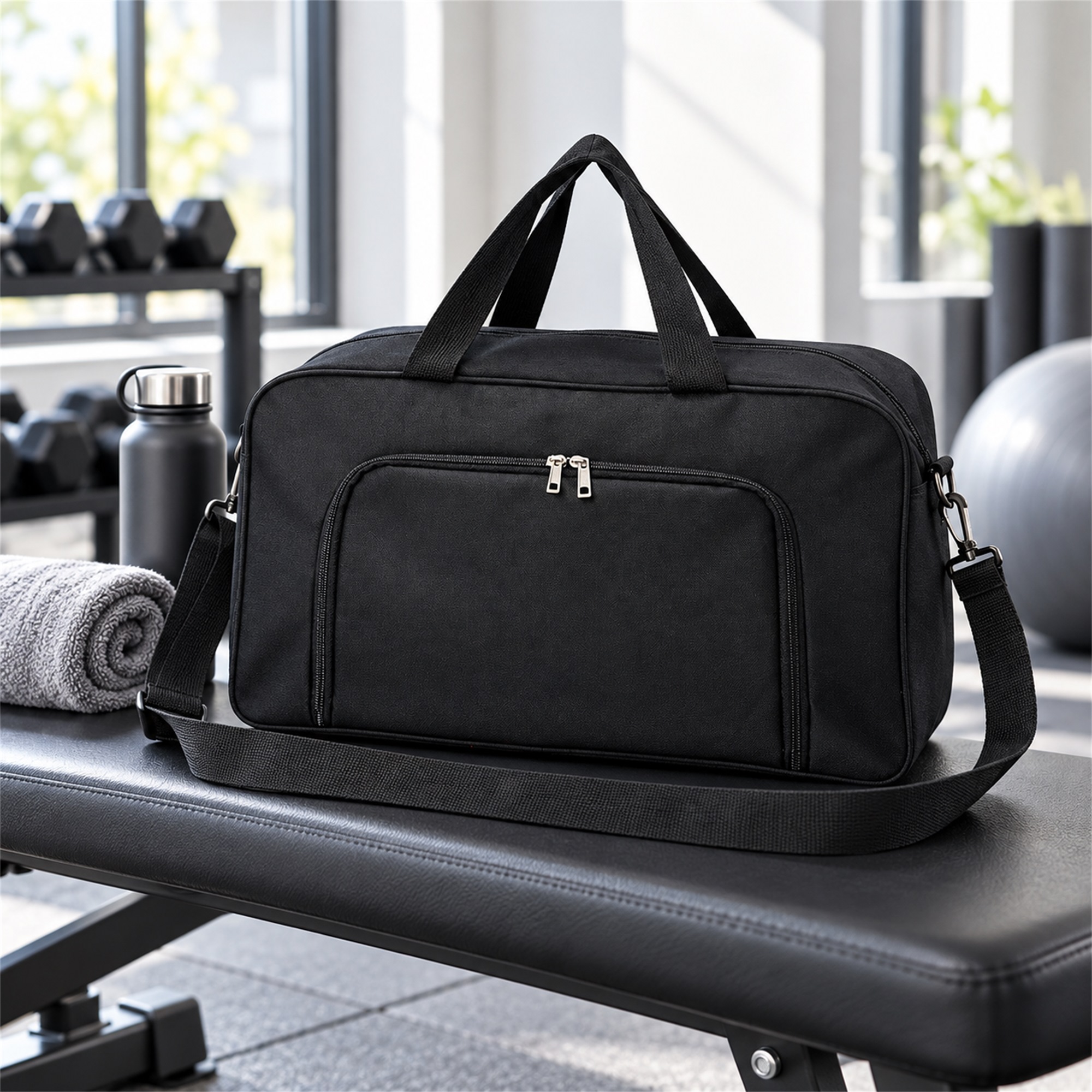 Custom Oxford Gym And Travel Duffel Bag With Front Zip Pocket lifestyle application