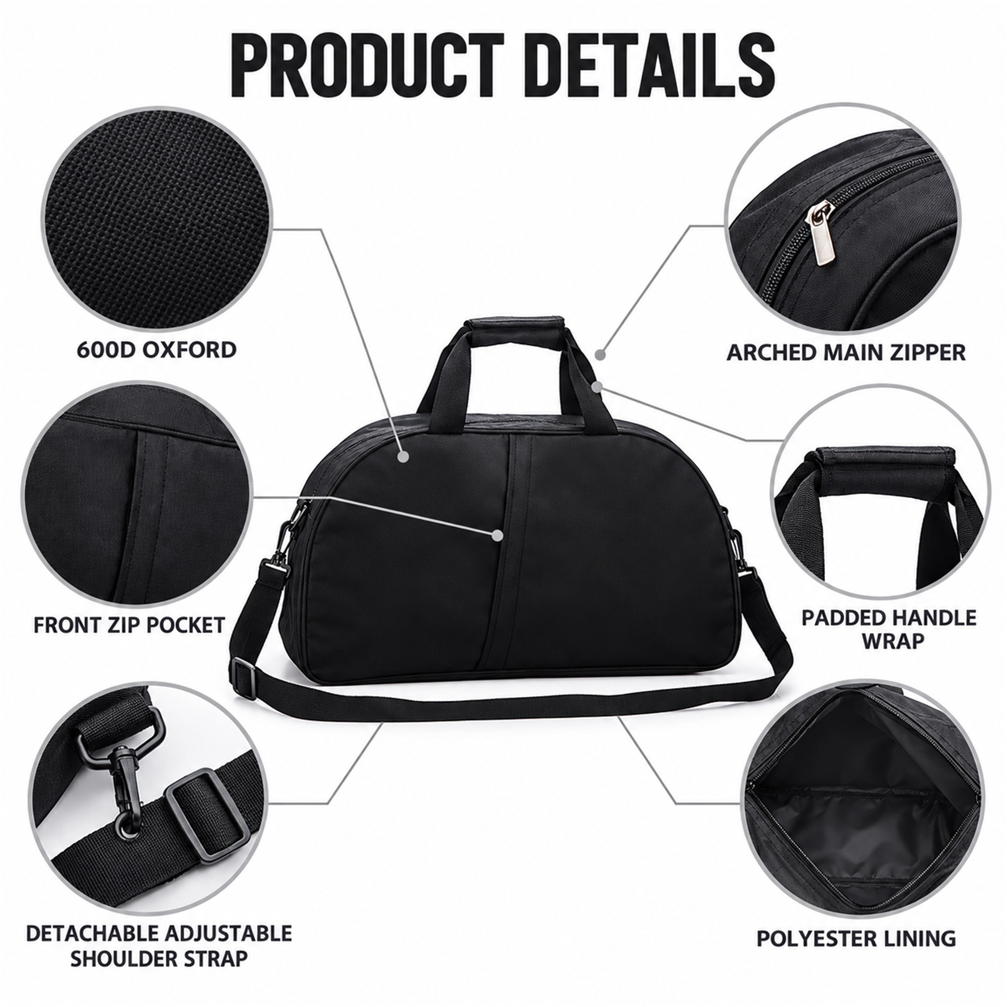 Custom Oxford Rounded Gym, Taekwondo And Travel Duffel Bag product construction details