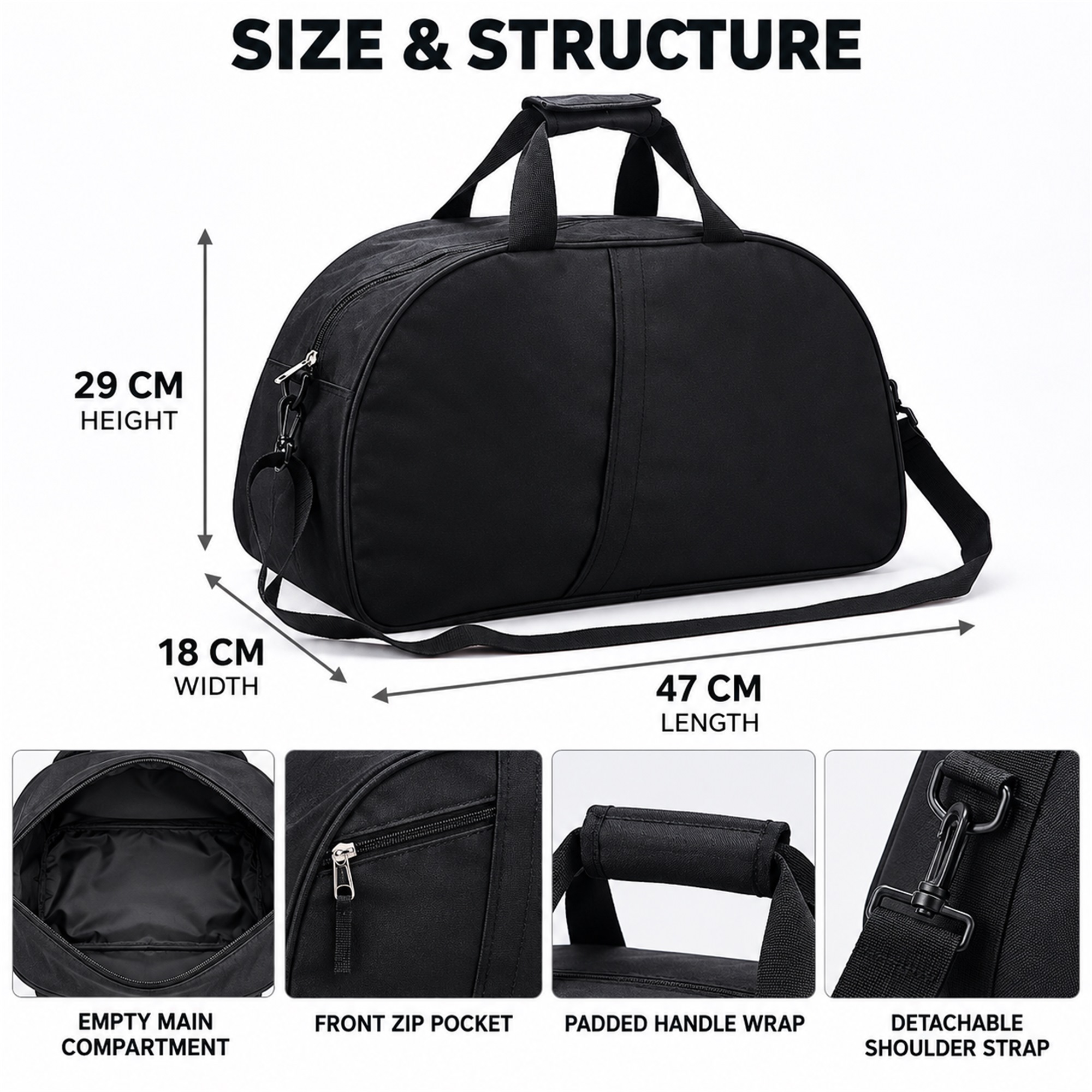 Custom Oxford Rounded Gym, Taekwondo And Travel Duffel Bag size and structure