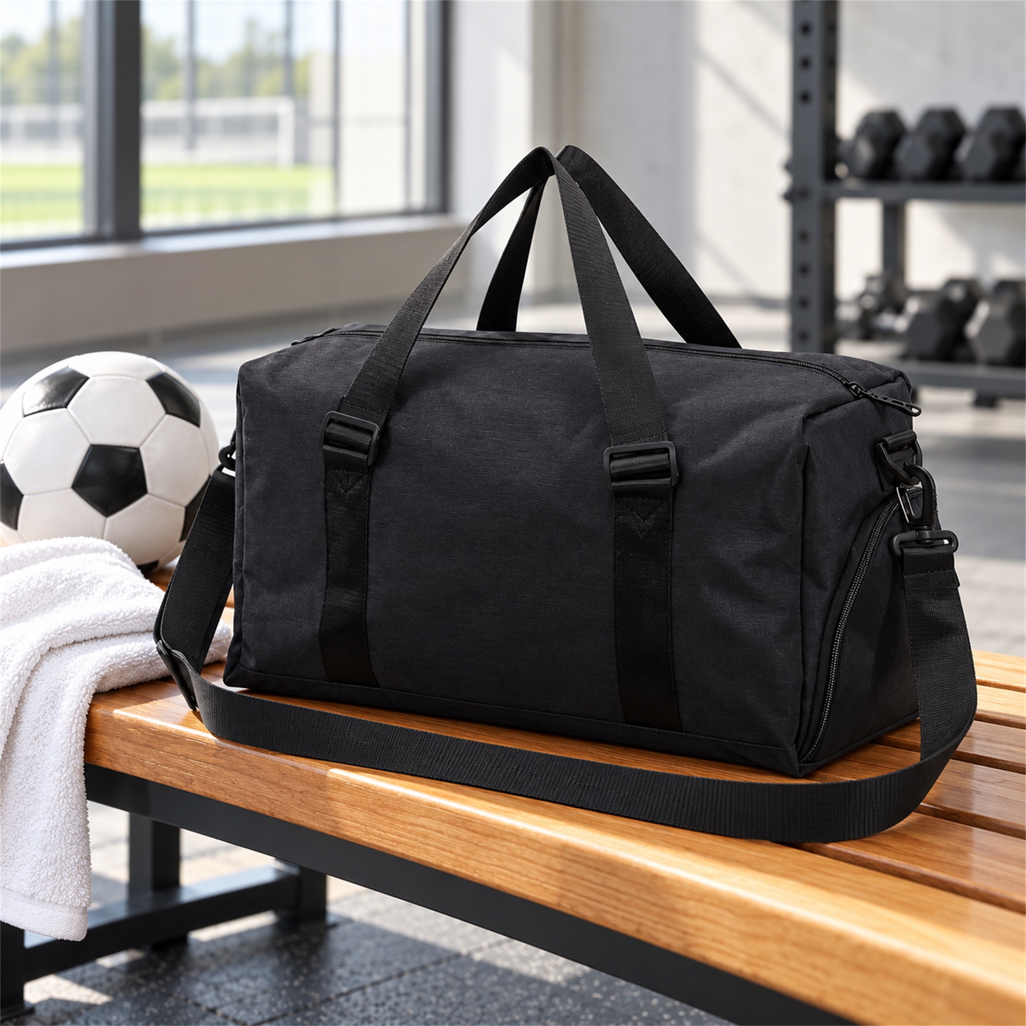 Custom Two-Tone Cationic Gym, Soccer And Travel Duffel Bag With Independent Shoe Compartment lifestyle application
