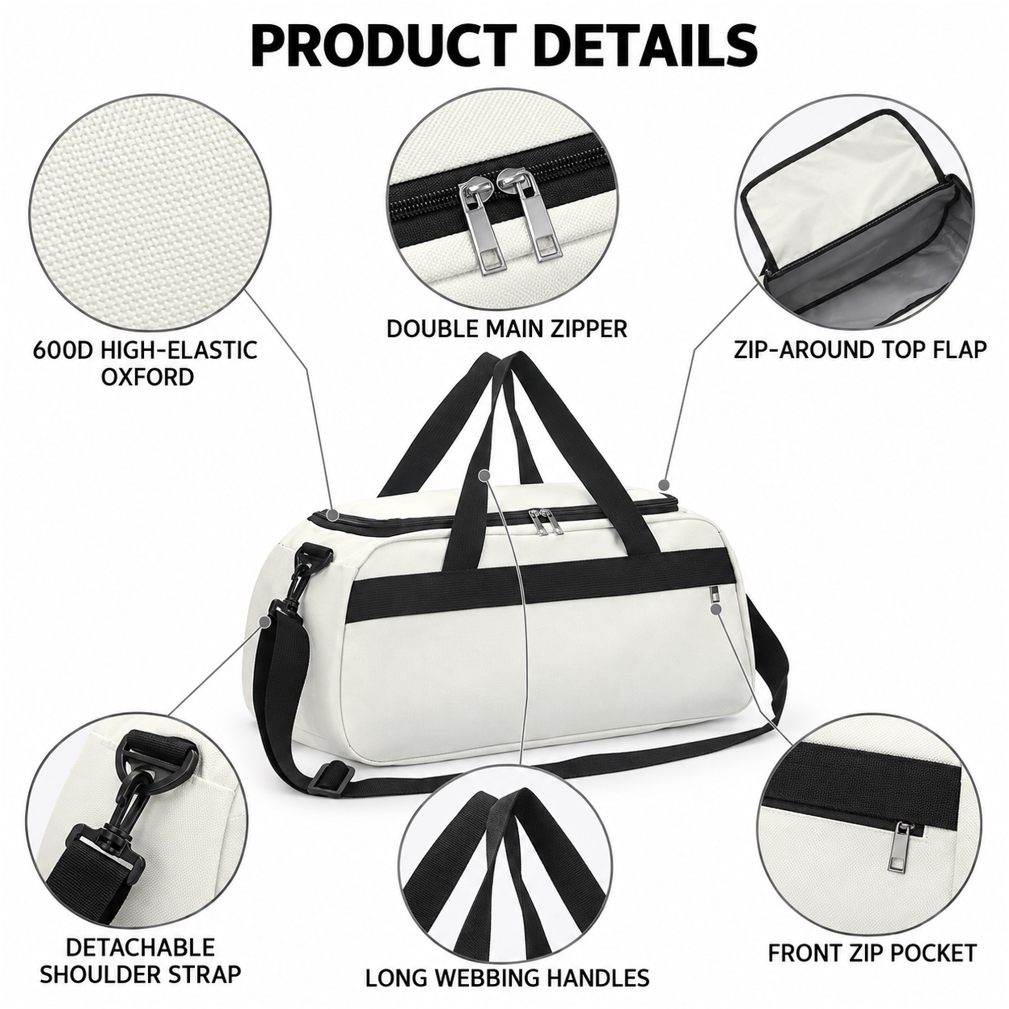 Custom High-Elastic Oxford Gym, Basketball, Soccer And Travel Duffel Bag product construction details