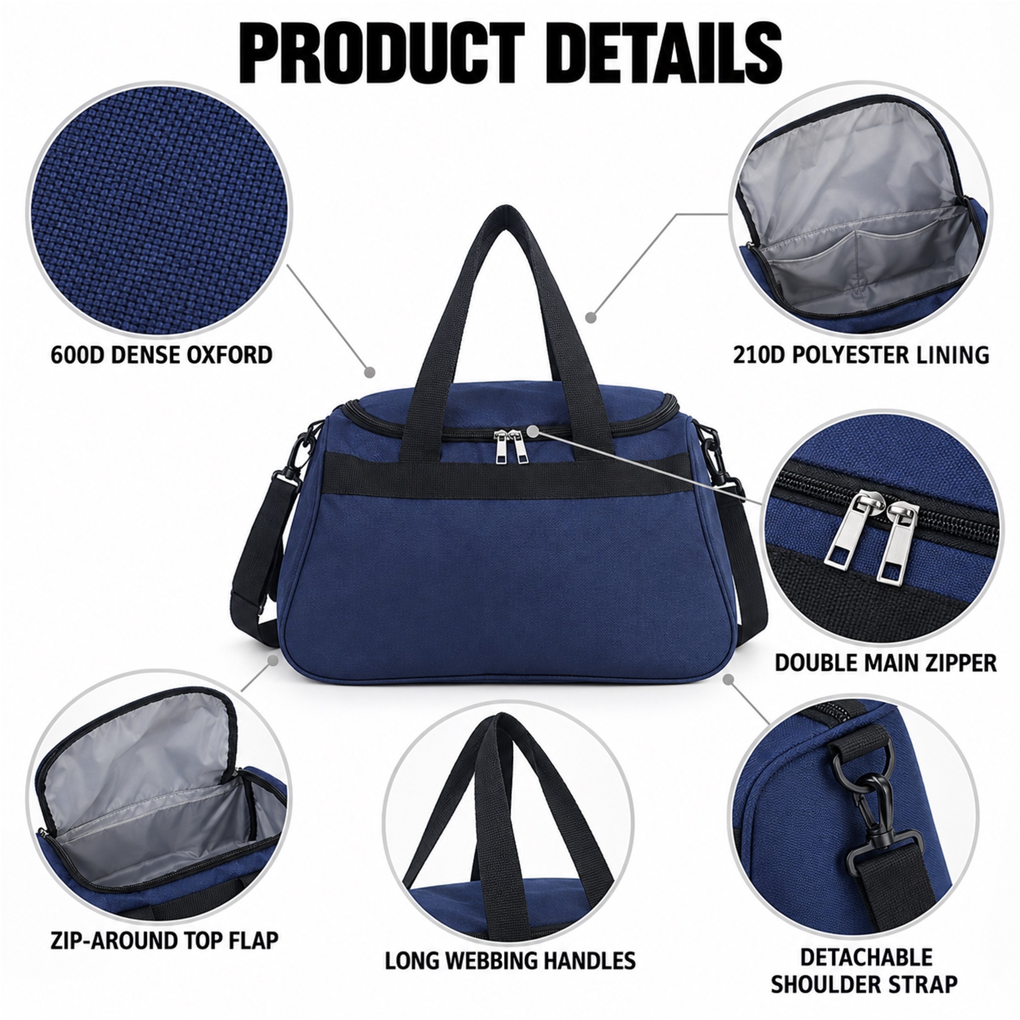 Custom Dense 600D Oxford Compact Gym And Basketball Training Duffel Bag product construction details