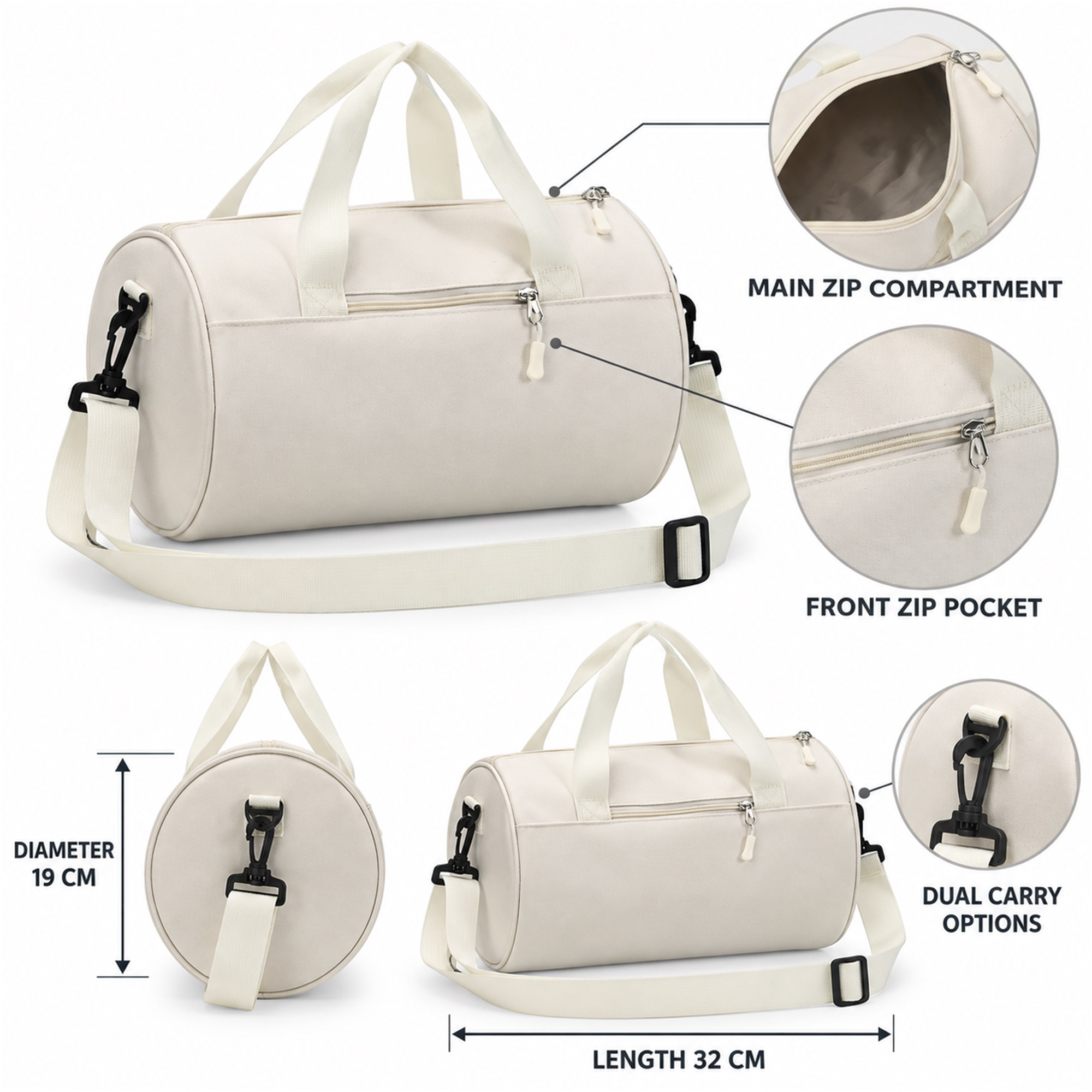 Custom Oxford Cylindrical Children'S Dance And Sports Duffel Bag size and structure