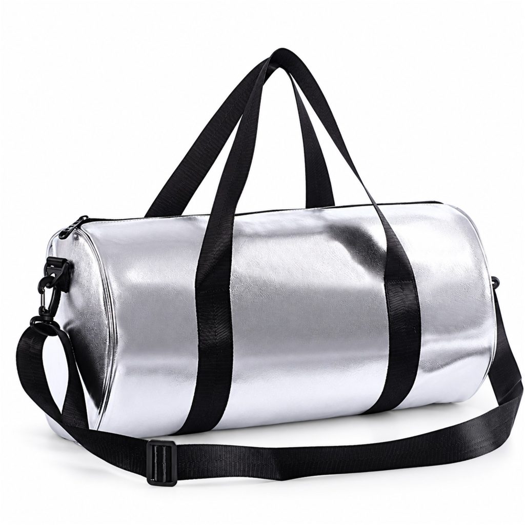Custom Thick PU Faux-Leather Cylindrical Gym And Travel Duffel Bag front product view