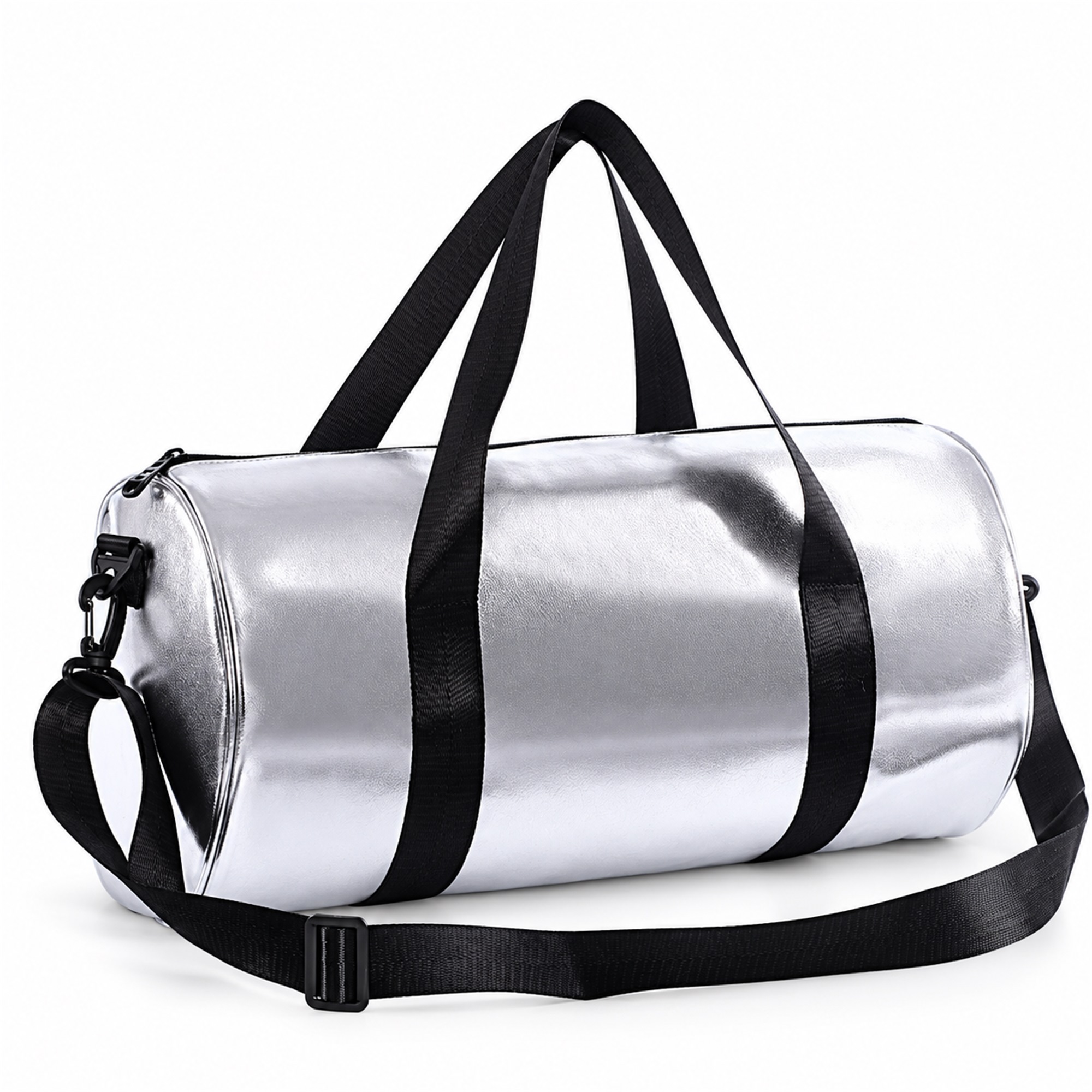 Custom Thick PU Faux-Leather Cylindrical Gym And Travel Duffel Bag front product view