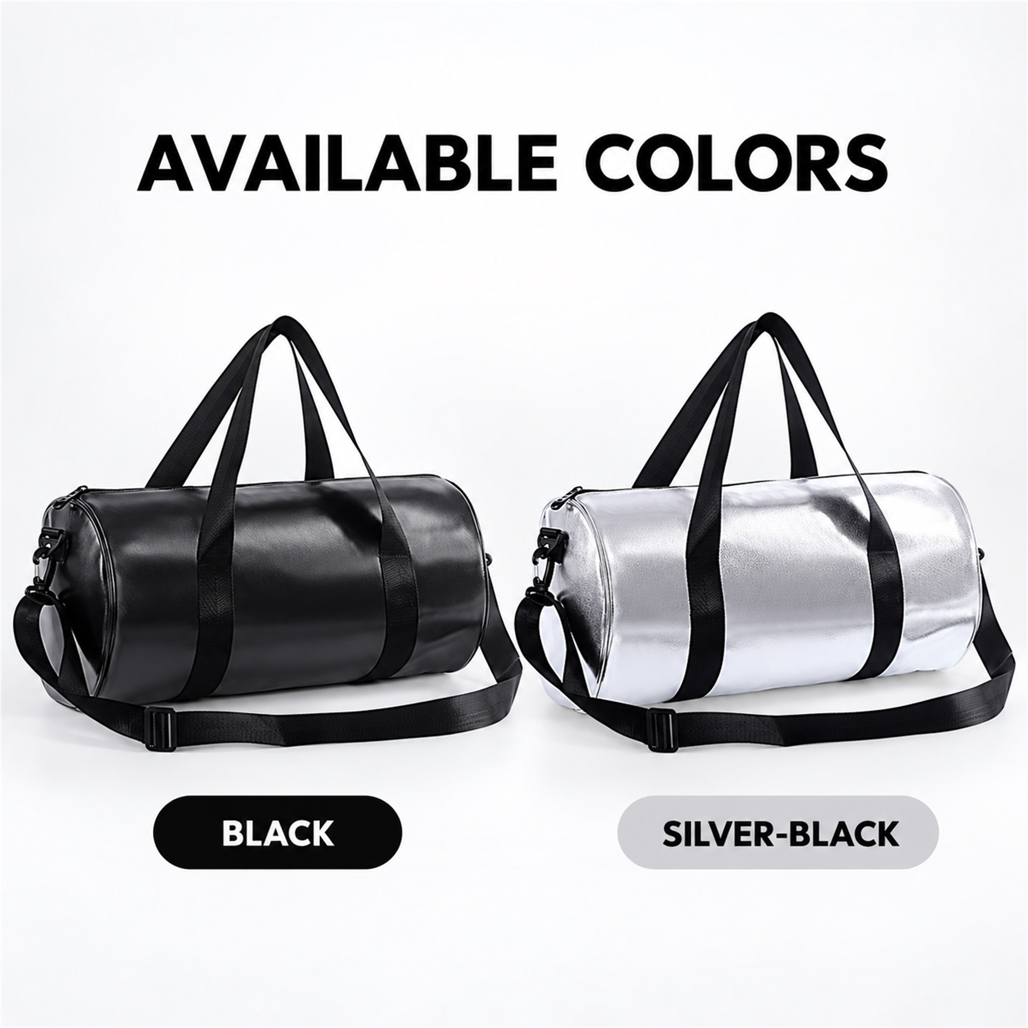 Custom Thick PU Faux-Leather Cylindrical Gym And Travel Duffel Bag available styles and colors