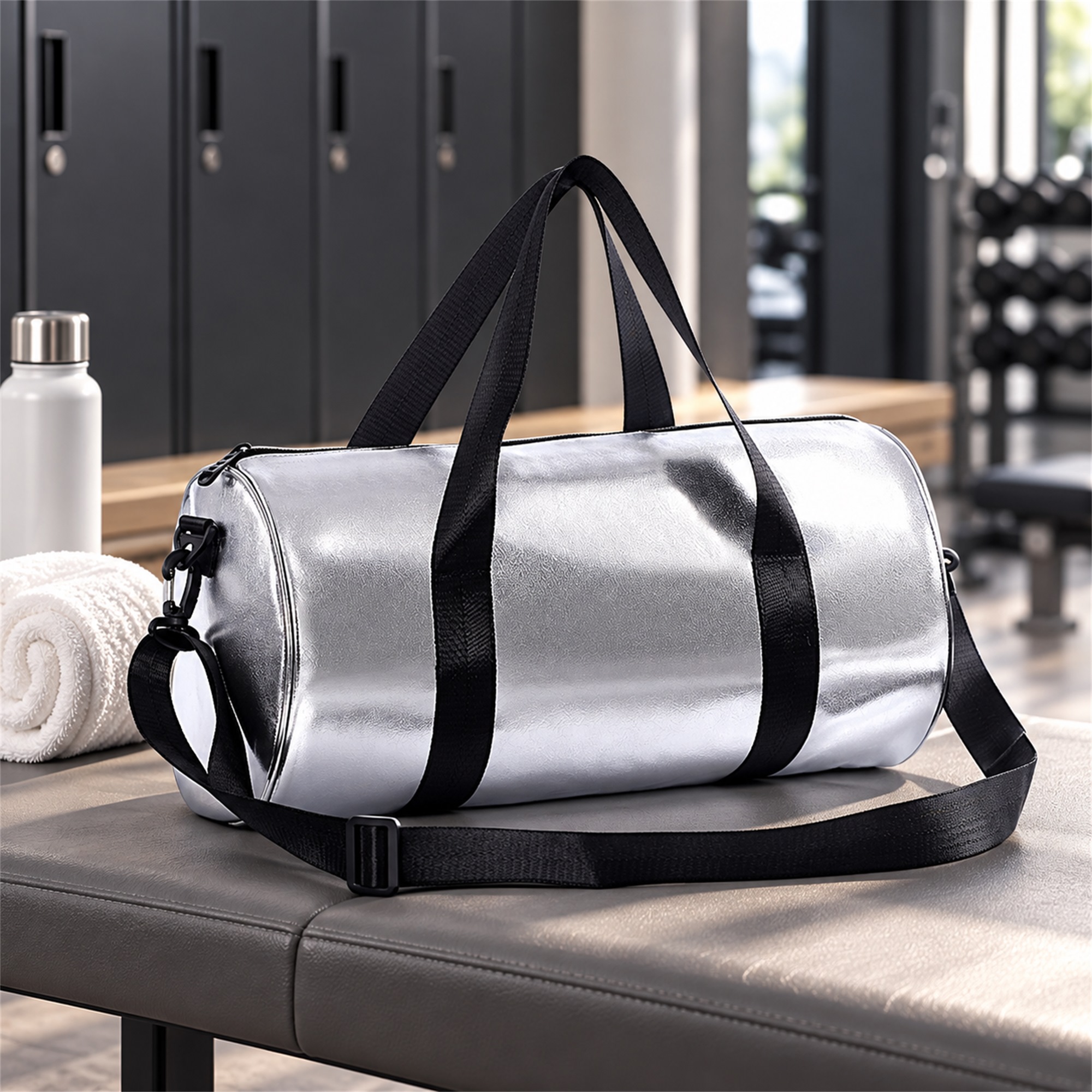 Custom Thick PU Faux-Leather Cylindrical Gym And Travel Duffel Bag lifestyle application